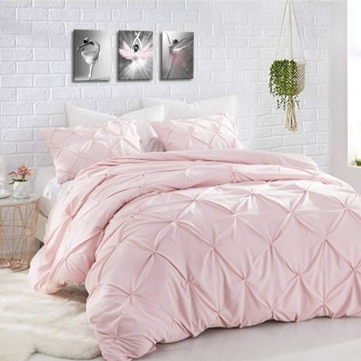 Ballet Dancer Wall Art Set - 3 Piece Black & White with Pink Canvas Prints (12x16 Inch) for Girls Bedroom Decor, Home Wall Decorations | Perfect for Nursery, Teen Room & Dance Studio Aesthetic