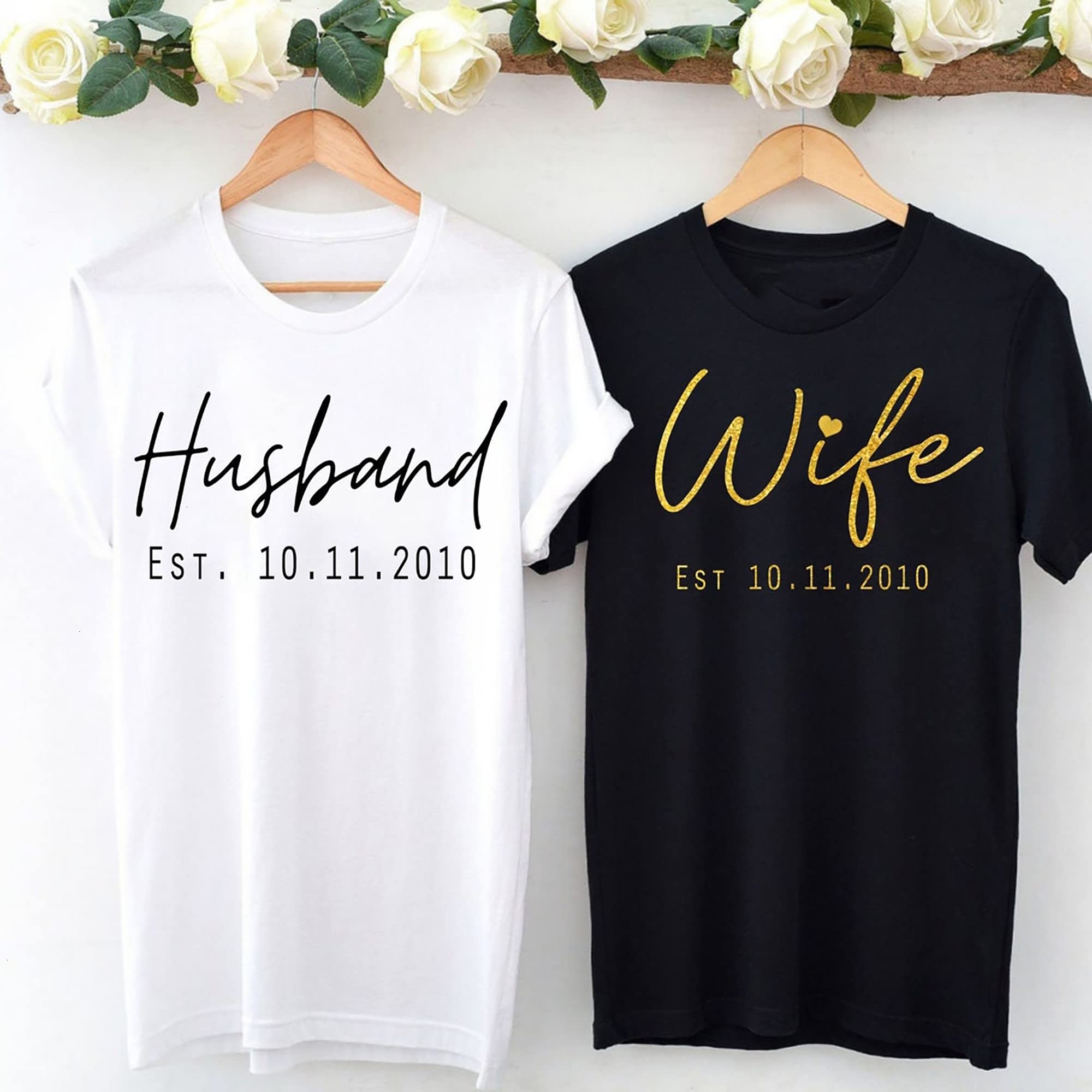 Matching Couple T-Shirts for Husband and Wife - Custom Mr & Mrs Wedding Shirts, Honeymoon Outfits, Engaged & Married Couples - Perfect for Anniversaries, Date Nights & Romantic Getaways