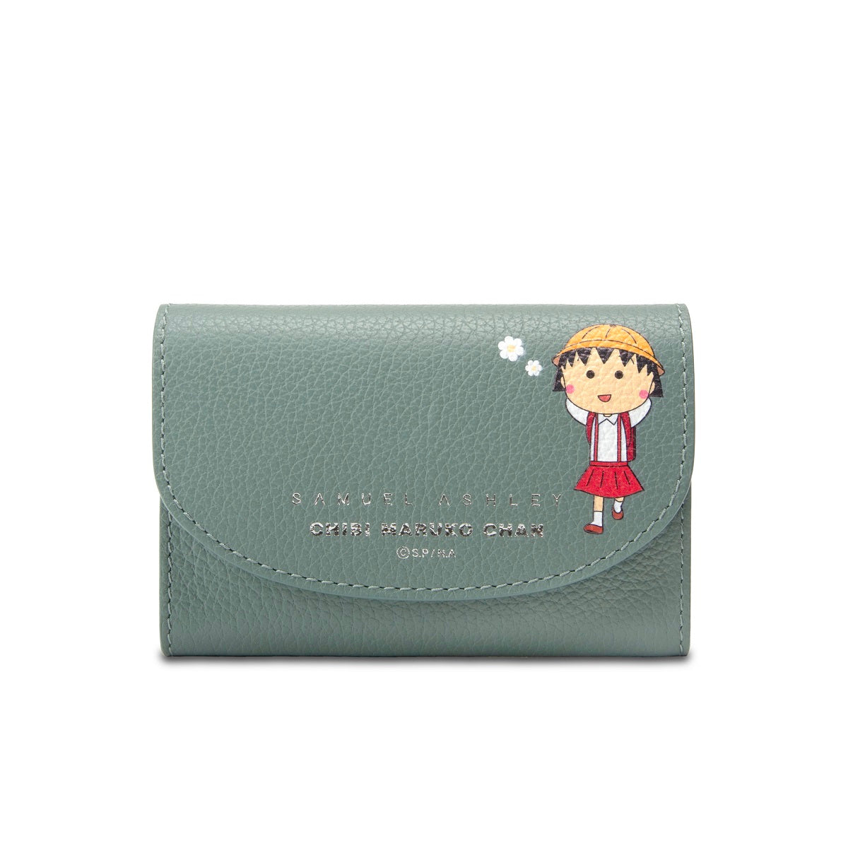 Samuel Ashley x Chibi Maruko Chan Genuine Leather Mini Wallet for Women - Cute Anime Character Design Slim Card Holder for Everyday Use, Travel & Gift Giving