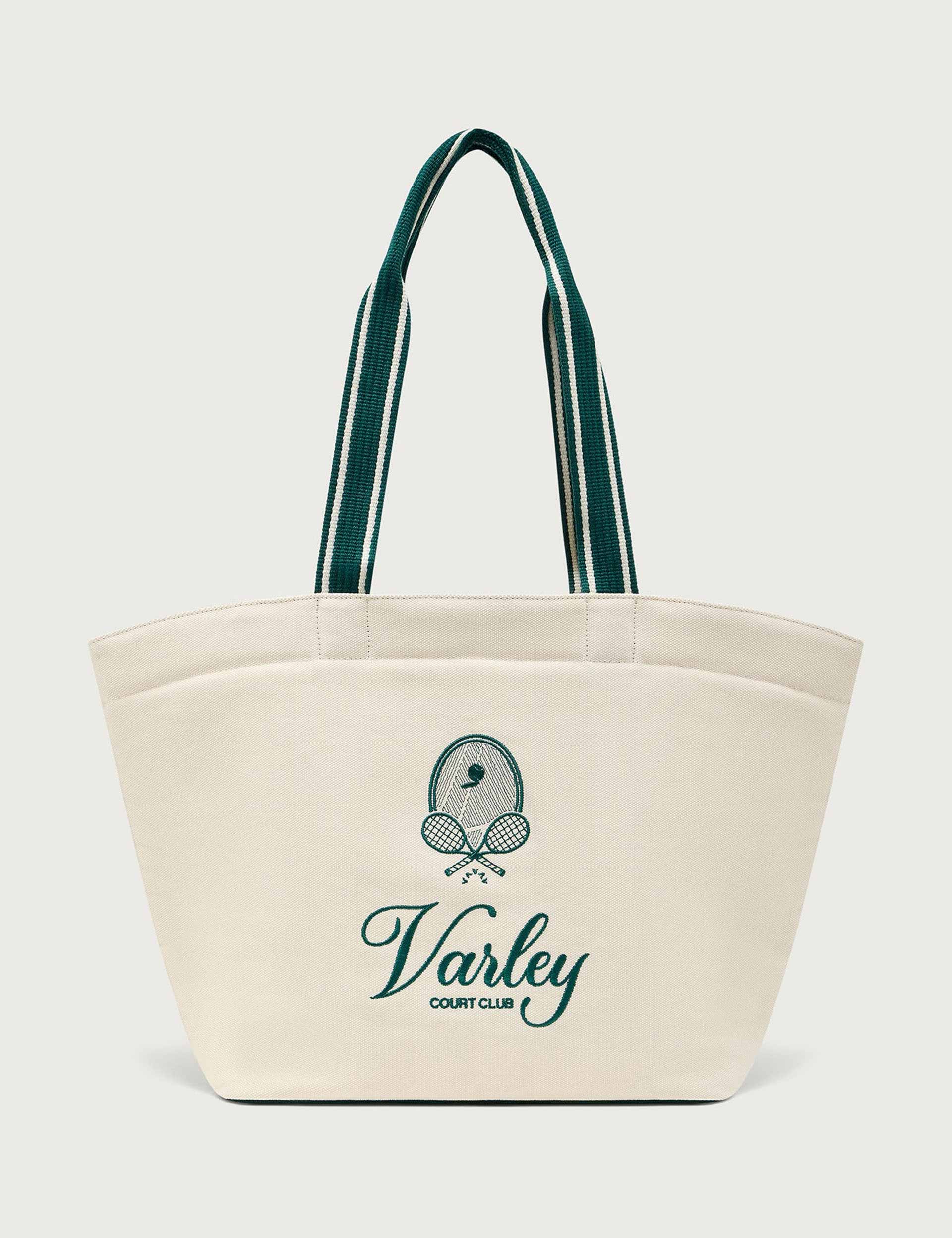 Robinson Canvas Club Tote Bag - Eco-Friendly Large Shopper with Leather Handles - Ivory & Forest Green - Perfect for Work, Beach & Grocery Shopping