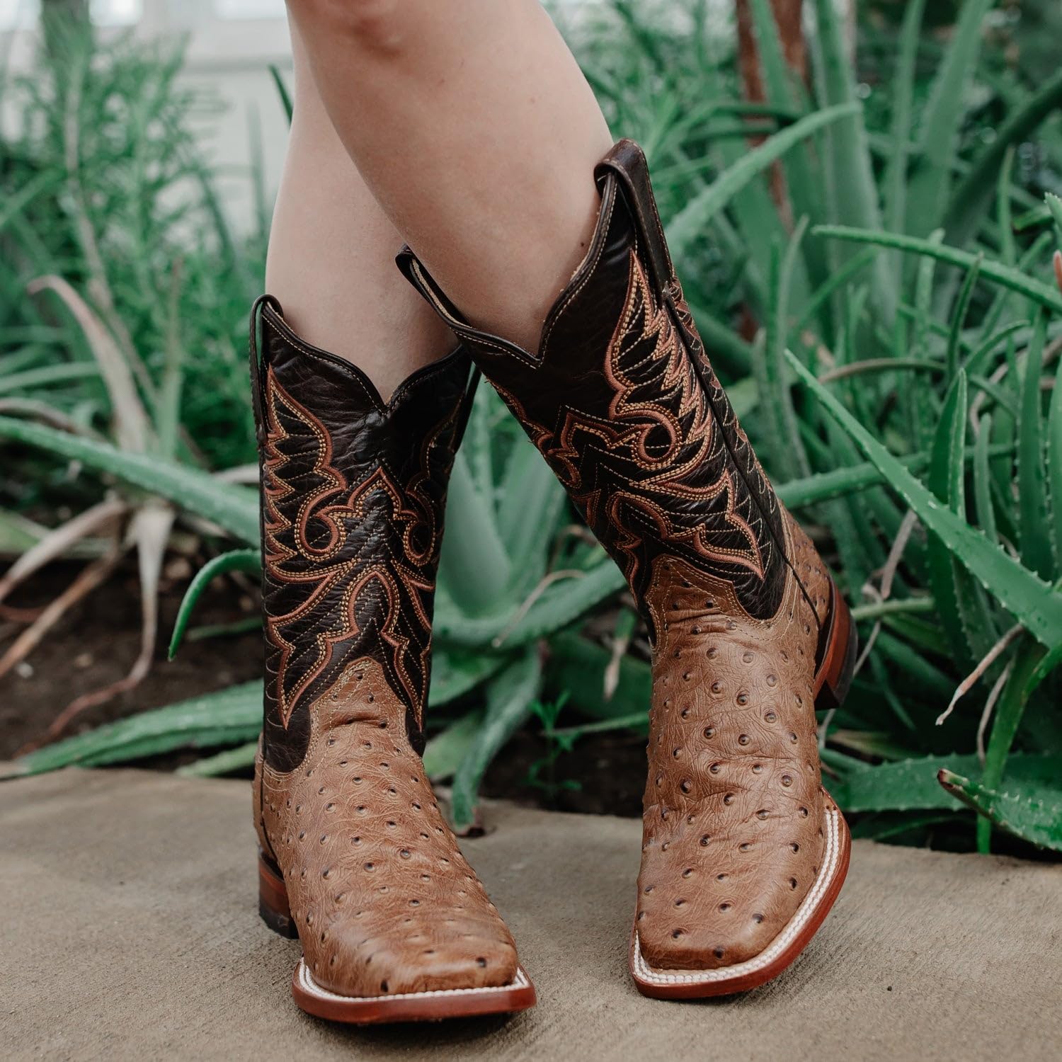 **Soto Boots Women's Ostrich Print Cowgirl Boots – Genuine Leather Handcrafted Cowboy Boots for Women (M8002) – Perfect for Western Rides, Country Events & Fashion Outfits**