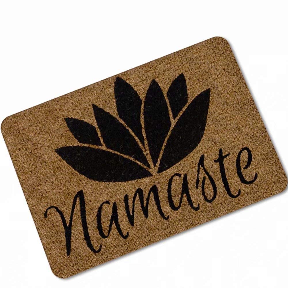 YQ Park Rubber Scroll Doormat - Rectangular Namaste Lotus Design with Shoe Scraper - Non-Slip Rubber Backing for Entrance, Porch & Mudroom - Perfect for Home, Office & Yoga Studio Decor
