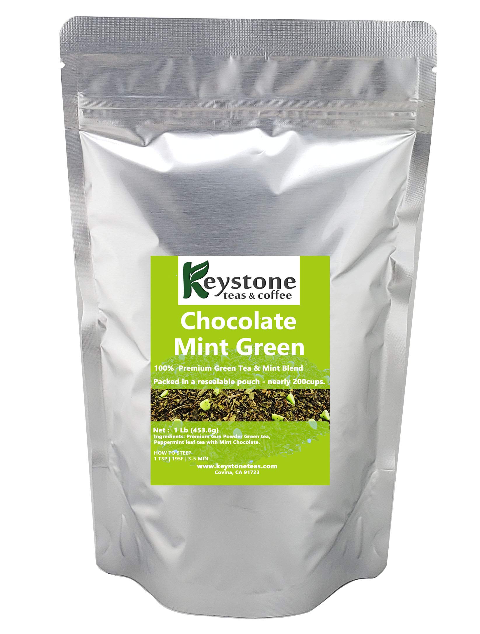 Premium Chocolate Mint Gunpowder Green Tea Leaves with Peppermint - 1Lb (160 Cups) by Keystoneteas | Refreshing Herbal Tea Blend for Relaxation, Afternoon Boost & Weight Loss
