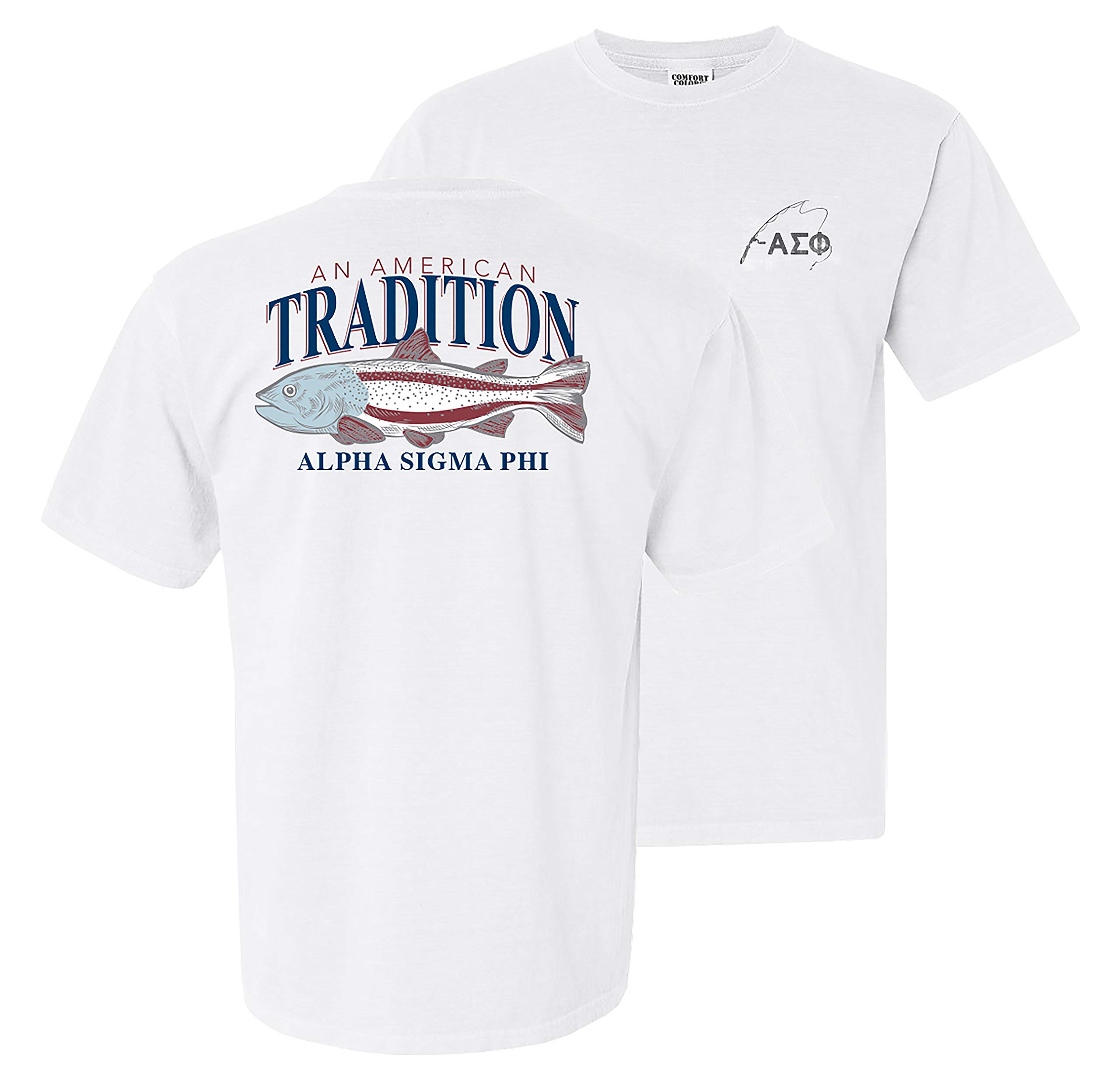 Alpha Sigma Phi Comfort Colors American Trout T-Shirt - Soft Vintage Style Cotton Tee for Fraternity, College & Outdoor Activities