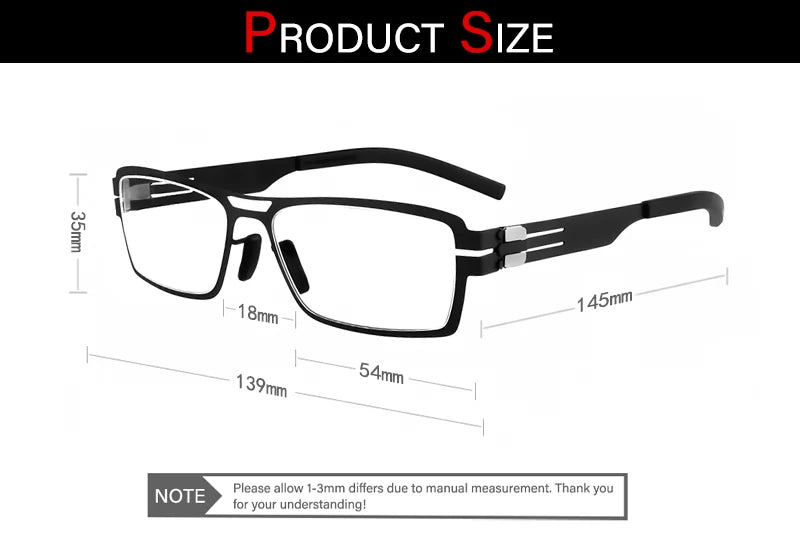 Aimee Unisex Full Rim Square Screwless Stainless Steel Eyeglasses Frame 1173 - Lightweight Durable Glasses for Men & Women, Perfect for Reading, Working & Daily Wear