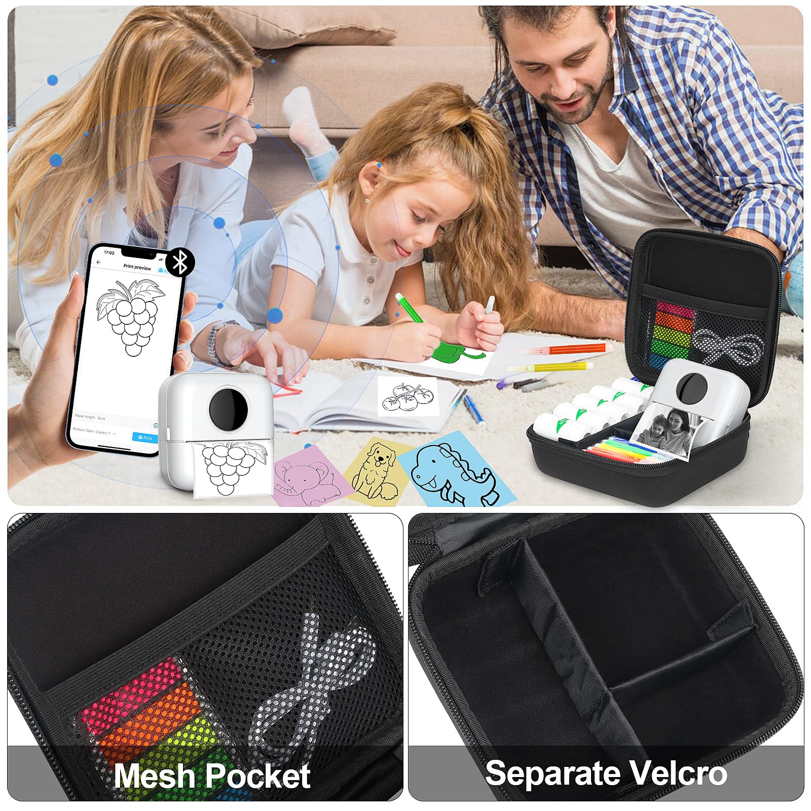 Phomemo M02/T02 & X5 Mini Sticker Printer Hard Protective Case - High Capacity Durable Storage Box for Thermal Inkless Photo Printers, Instant Cameras & Label Makers | Portable Carrying Case for Home, Office & Travel Use