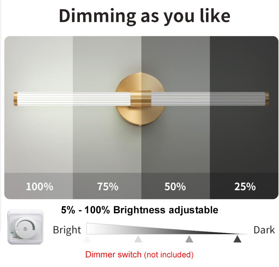 22 Inch Dimmable LED Vanity Light Bar - Gold Modern Bathroom Wall Sconce with 360° Full Lighting for Mirror, Warm White Light for Bedroom & Living Room | Perfect for Makeup, Shaving & Home Decor