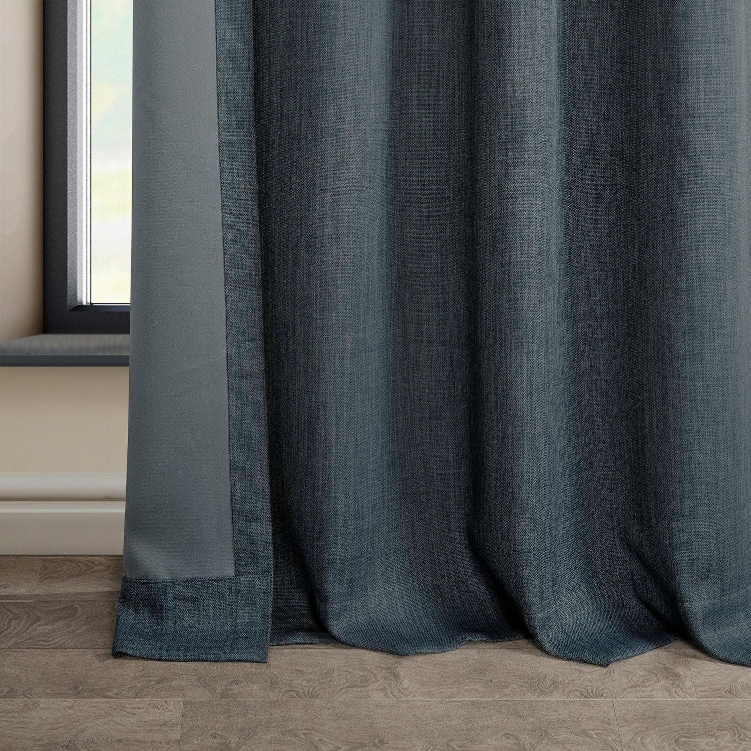 Reverie Blue Grommet Textured Faux Linen Blackout Curtains - Elegant Room Darkening Window Treatment for Bedroom & Living Room