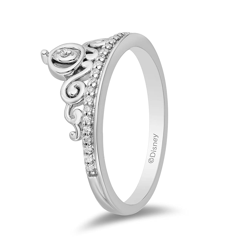 Enchanted Disney Cinderella Carriage Ring - Sterling Silver with 1/10 CTTW Diamonds | Elegant Jewelry for Women | Perfect for Weddings, Anniversaries & Disney-Themed Gifts