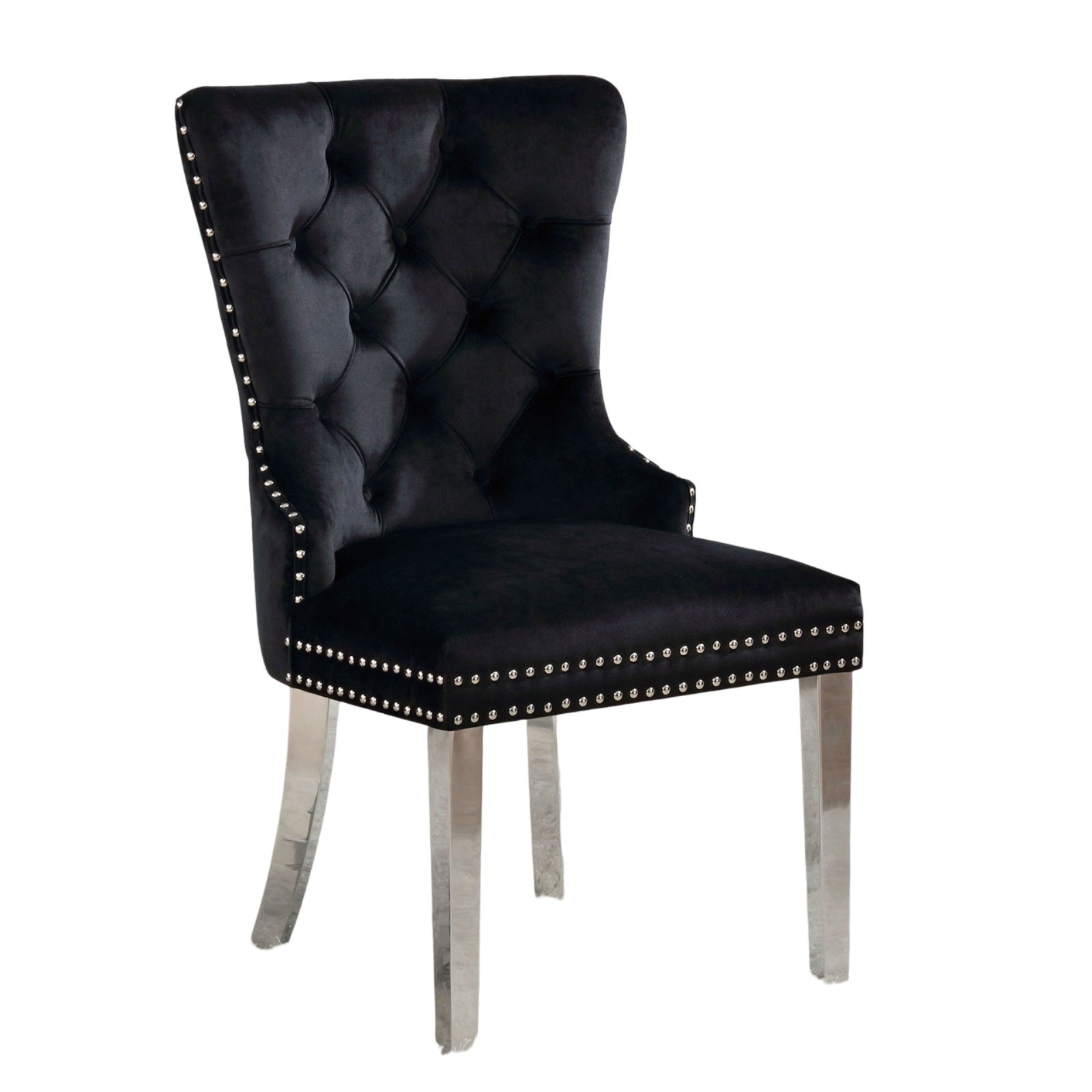 Modern Black Flannel 2-Piece Side Chairs Set - Button Tufted Upholstered Dining Chairs with Wingback Design for Living Room, Dining Room & Home Office