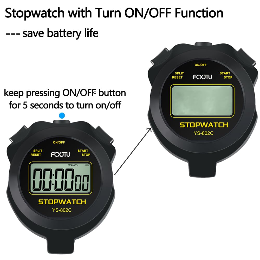 FCXJTU Digital Stopwatch Timer - Silent, No Alarm, Large Clear Display for Swimming, Running, Training - Perfect for Coaches, Referees, Teachers & Kids (Simple ON/Off Operation)