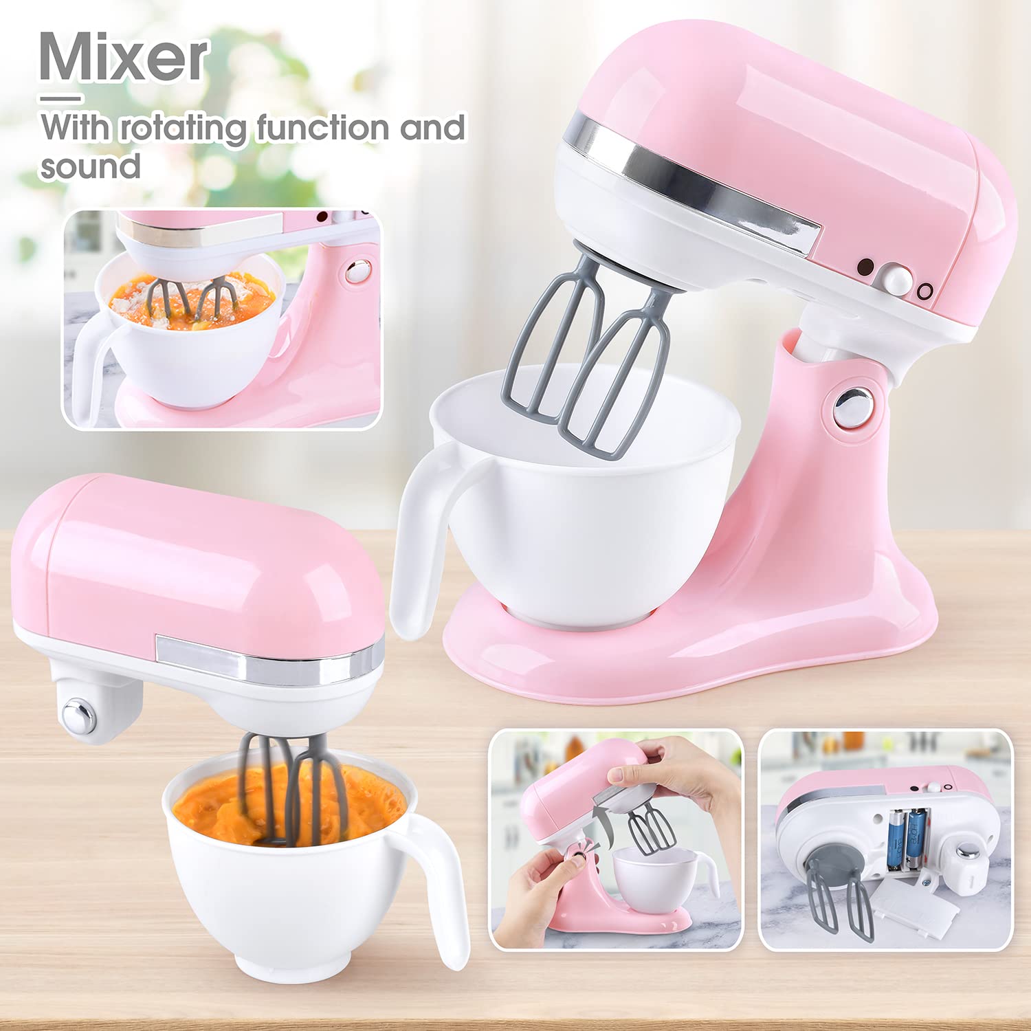 **Realistic Kids Play Kitchen Set with Coffee Maker, Mixer & Toaster - Pretend Cooking Toys for Ages 3-8, Light & Sound Effects - Perfect Gift for Girls & Boys - Fun for Role Play & Early Learning**