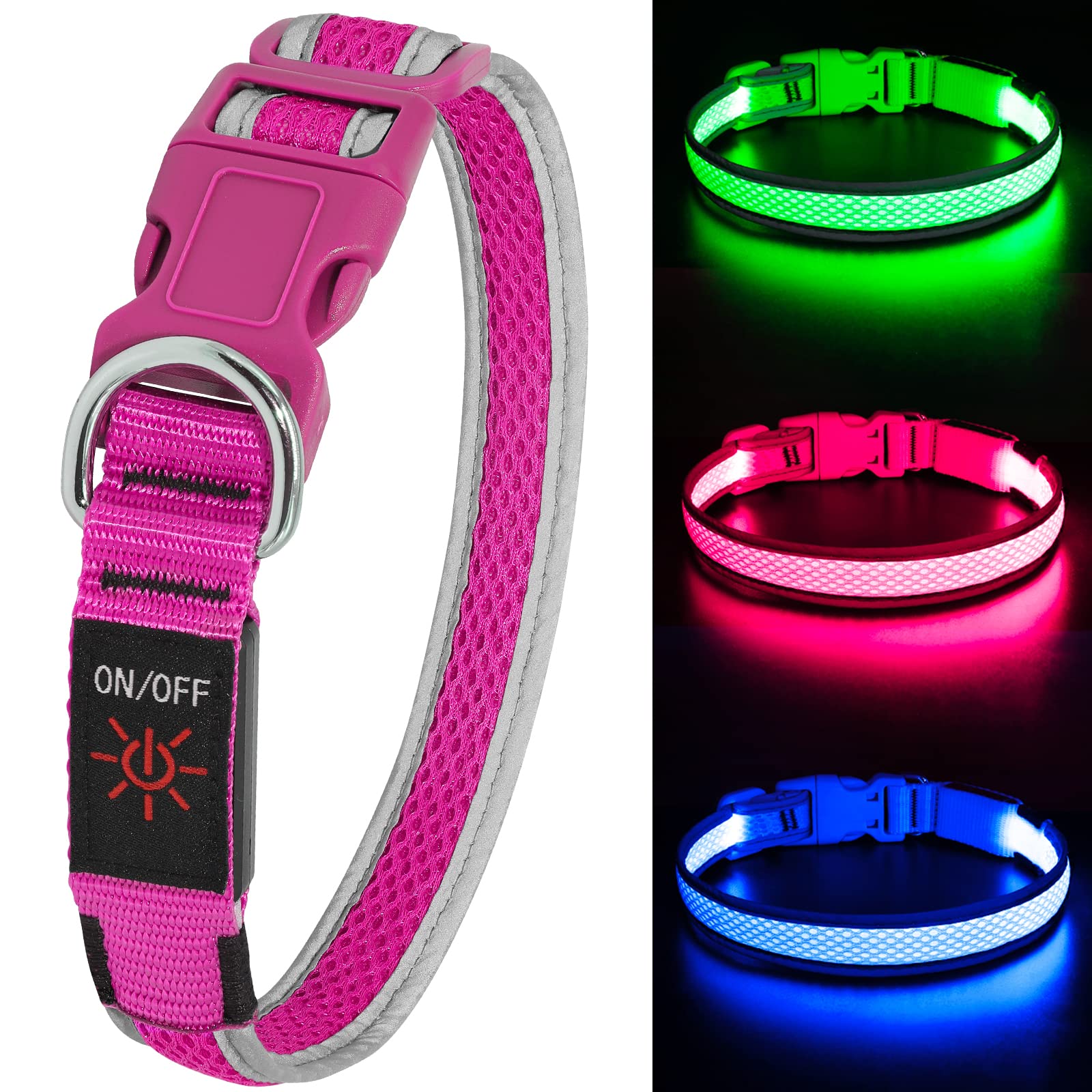 Rechargeable LED Dog Collar with Light Up Safety Feature - USB Charging, Adjustable Size for Large & Medium Dogs (Pink) | Perfect for Night Walks, Jogging & Outdoor Adventures