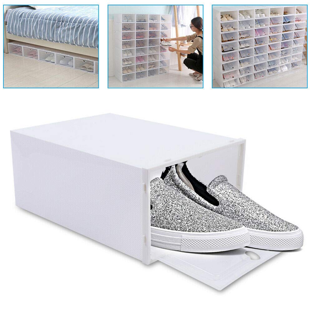 YIYIBYUS 24-Pack Stackable Clear Plastic Shoe Boxes with Lids - Foldable Sneaker Storage Organizer Bins (13 Inch) for Closet, Portable Shoe Containers | Perfect for Organizing Shoes, Boots & Accessories in Bedroom, Dorm or Entryway
