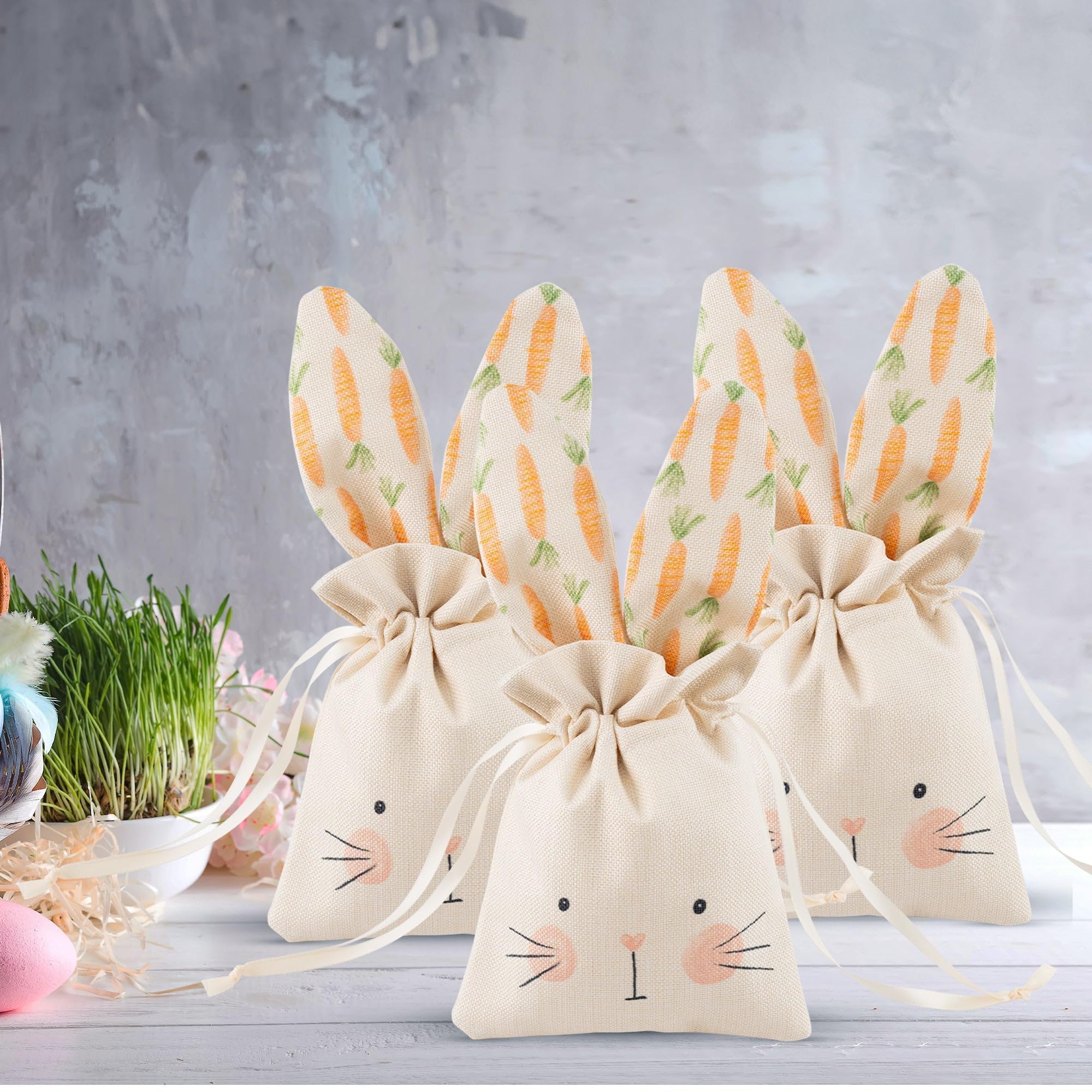 Cheerland Easter Drawstring Bags - Pack of 6 Bunny Rabbit Party Favor Bags for Easter, Birthday, Baby Shower & Garden Tea Party | Cute Linen Candy Gift Bags for Kids, Decorations & Party Supplies | Perfect for Easter Egg Hunts, Classroom Treats & Holiday Celebrations