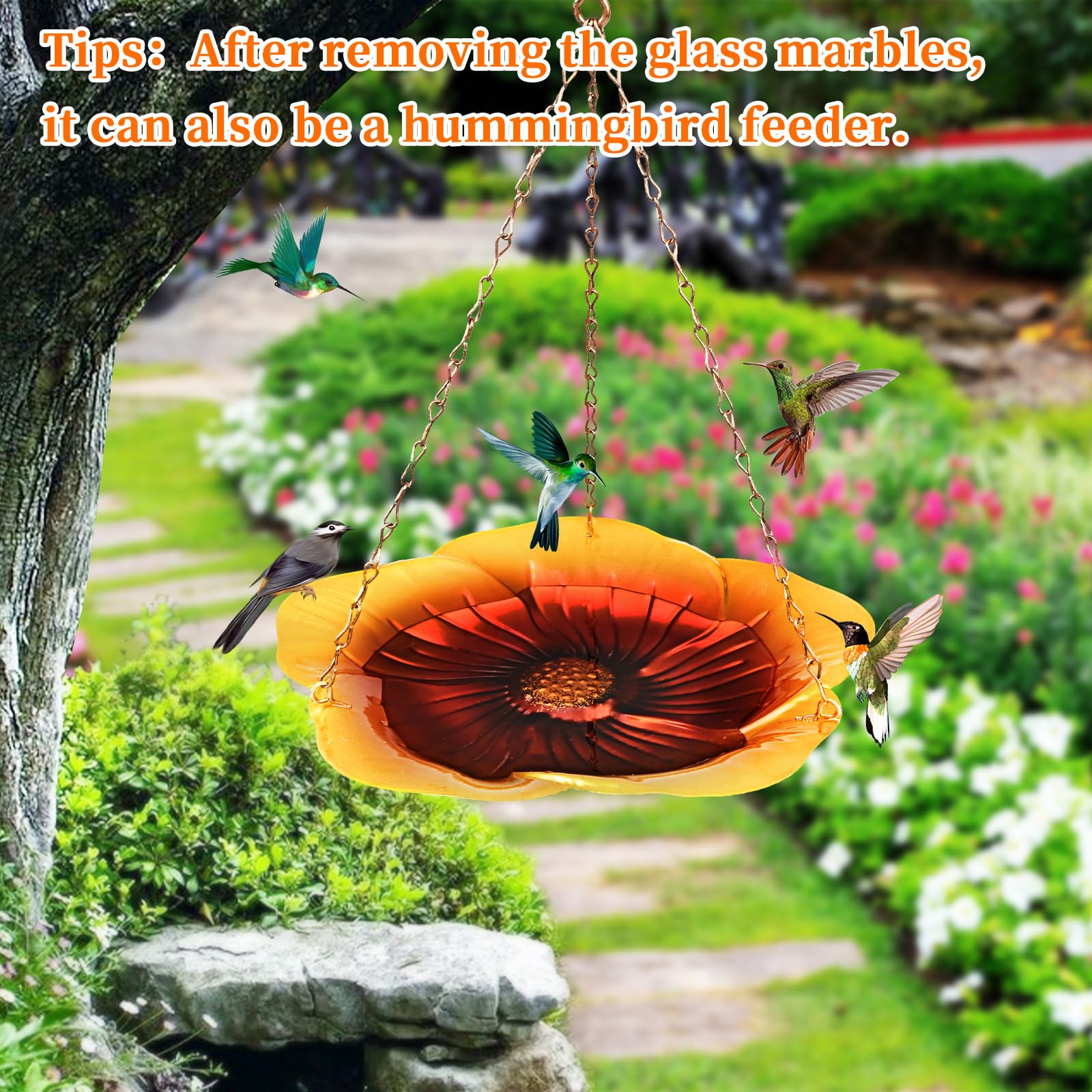Bee Watering Station for Garden - Hummingbird & Bee Feeder with 30 Glass Marbles, Multi-Function Standing & Hanging Outdoor Waterer - Attract Pollinators to Your Backyard, Patio or Flower Garden