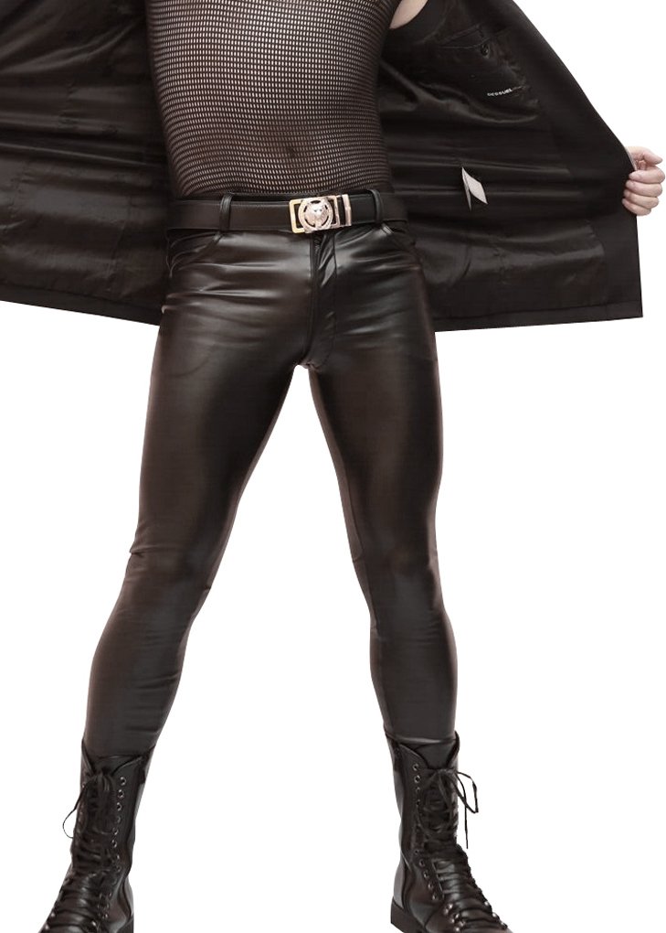 Sexy Men's PU Leather Skinny Tight Pencil Pants - Slim Fit Stretchable Faux Leather Trousers for Nightclub, Party & Date Outfits