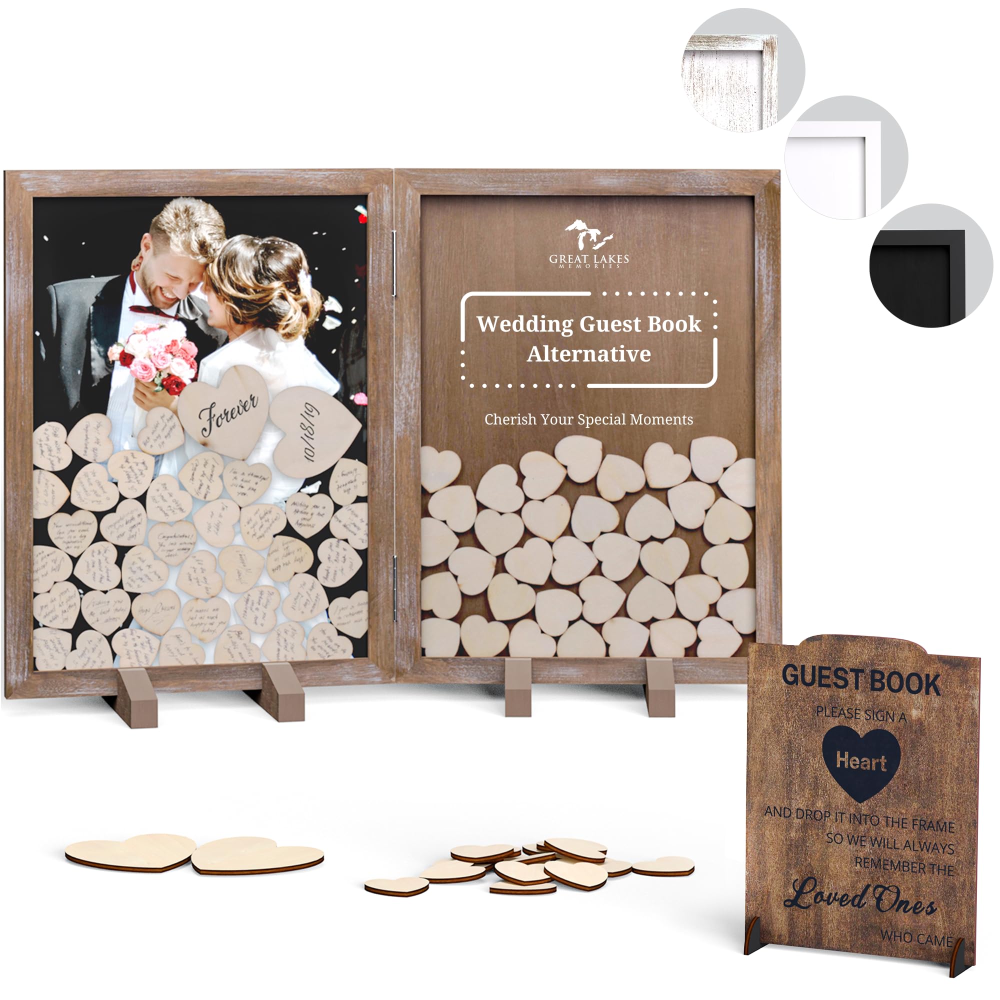 GLM Rustic Wedding Guest Book Alternative with Sign - 160 Hearts & 4 Large Hearts - Elegant Wedding Reception Guest Book & Rustic Decor for Weddings (Brown) | Perfect for Barn Weddings, Vintage Themed Receptions & DIY Wedding Decorations