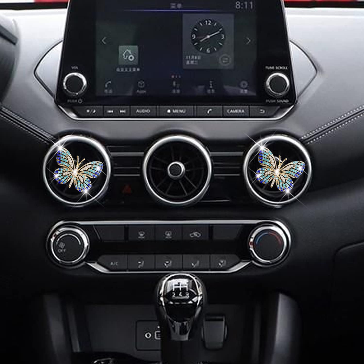 Bling Butterfly Air Vent Clips (2 Pcs) - Crystal Car Air Freshener with Rhinestones, Elegant Car Decor for Women - Perfect for Sedans, SUVs & Office Spaces