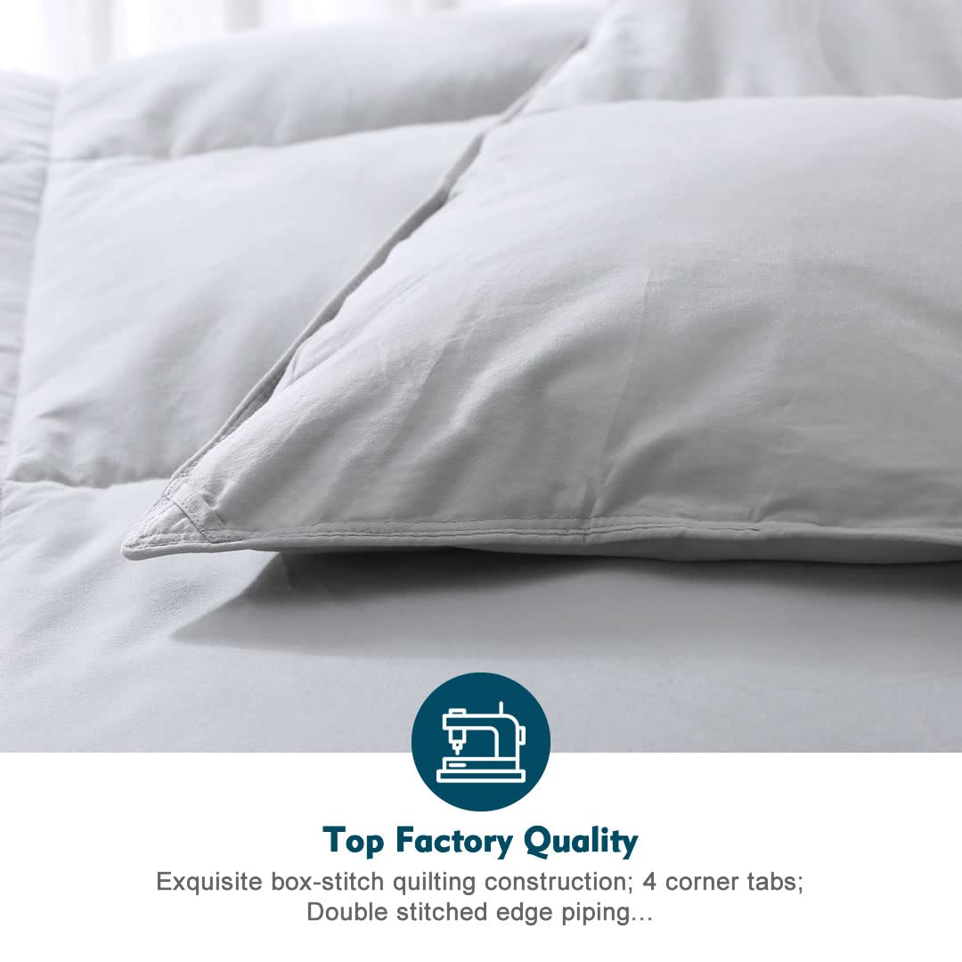 Premium 100% Organic Cotton King Size Down Comforter - Medium Warmth All-Season Gray Feather Duvet Insert with Corner Tabs (106