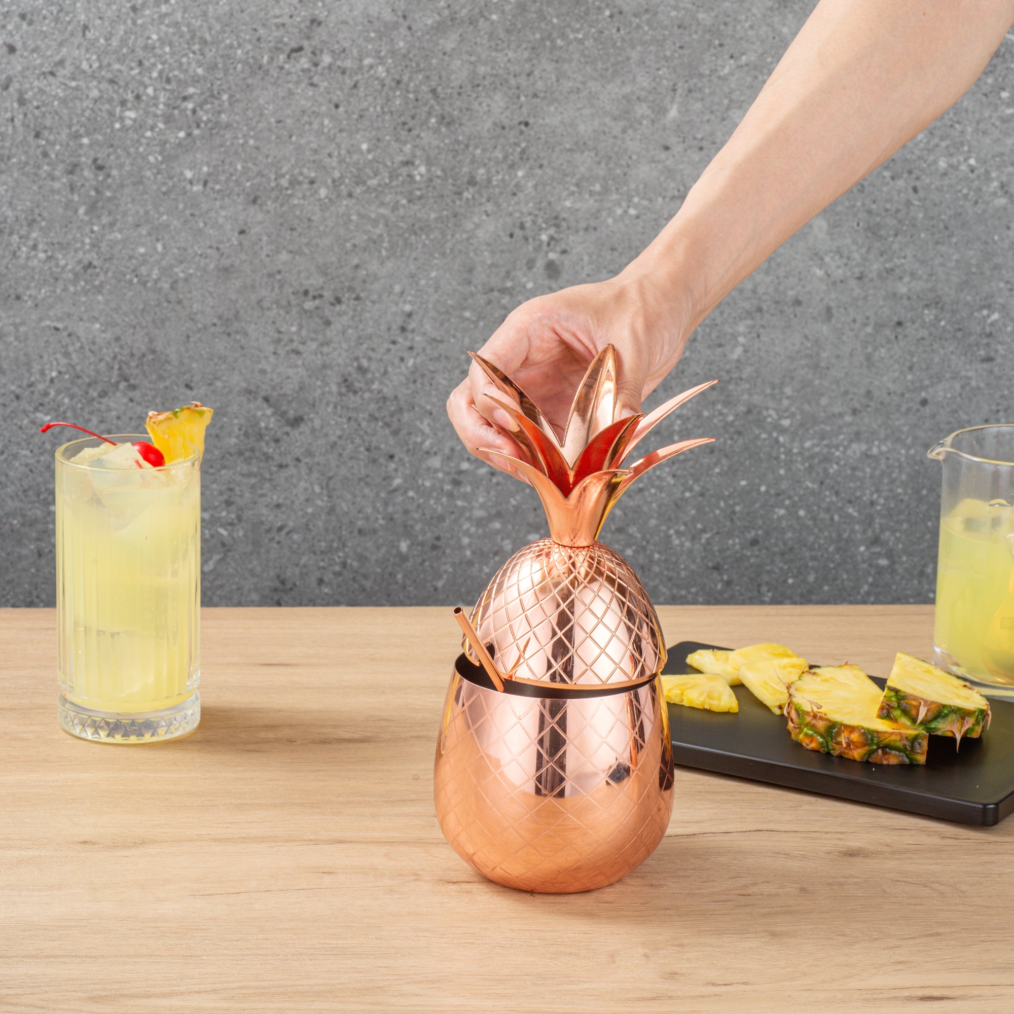 Bar Lux 24 oz Copper Plated Stainless Steel Pineapple Tumbler Cup - Insulated Double Wall Vacuum Flask for Hot & Cold Drinks - Perfect for Beach, Pool, Office & Outdoor Activities (4.25