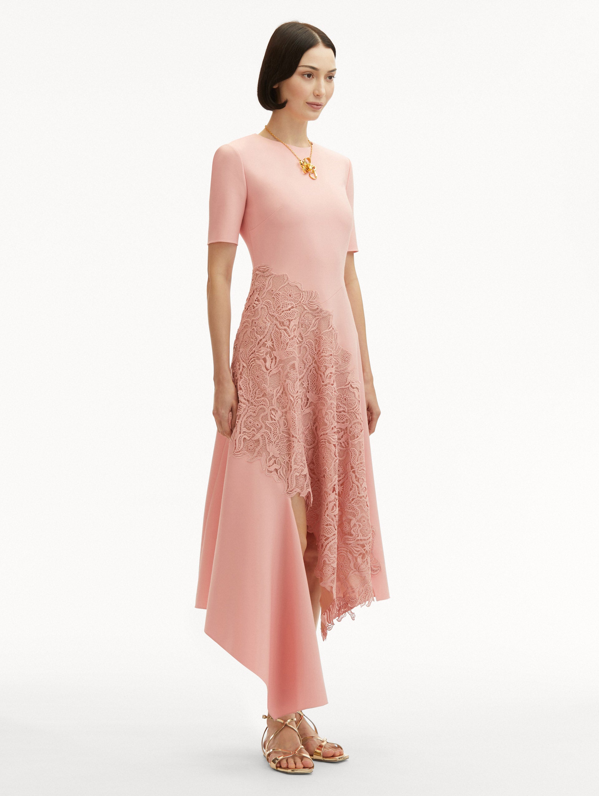 Elegant Bellflower Guipure & Wool Dress for Women - Floral Lace Embroidered Winter Dress for Parties, Weddings & Formal Events