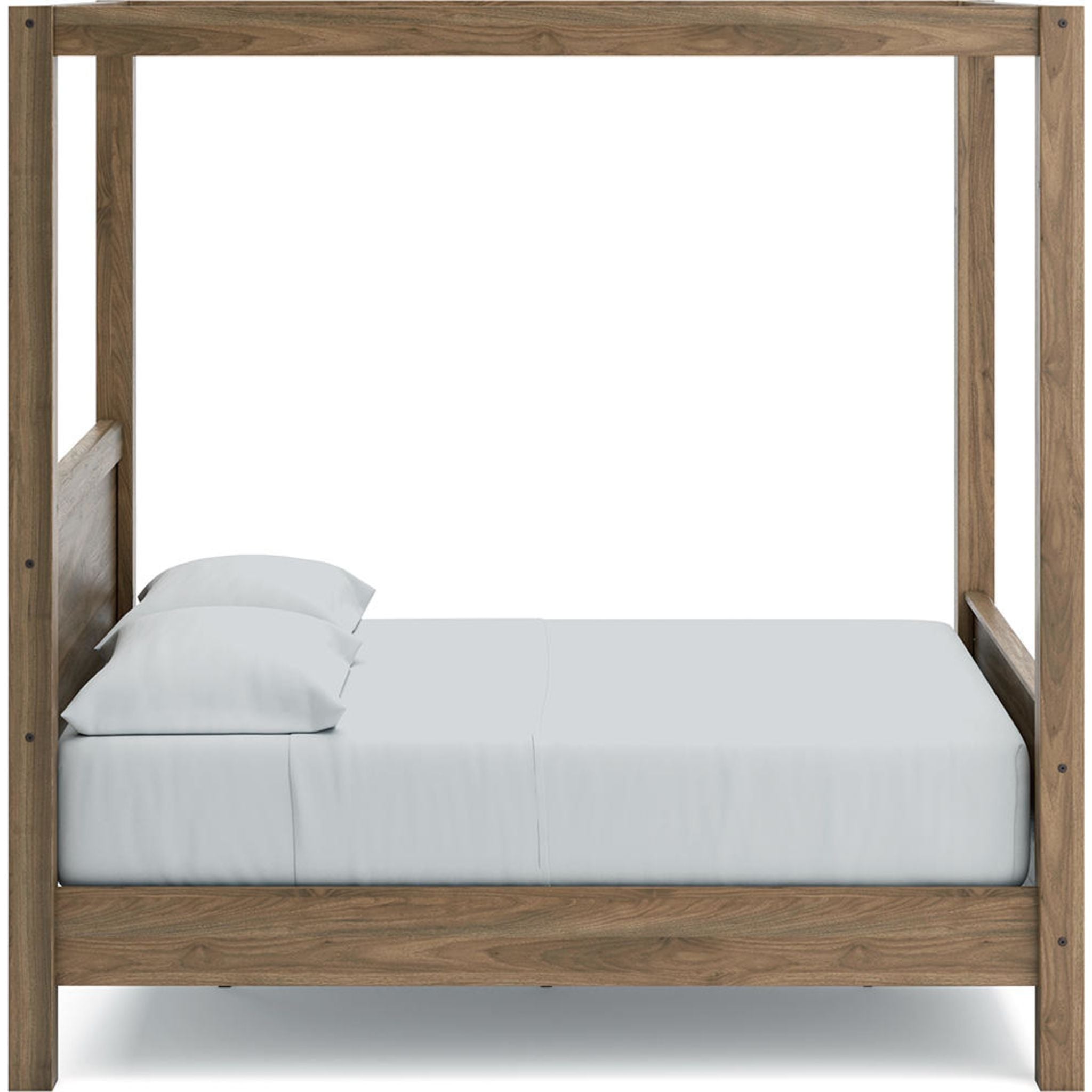 Aprilyn Full Canopy Bed in Honey Finish - Elegant Queen Size Canopy Bed Frame with Curtain Rods for Romantic Bedroom Decor, Perfect for Master Bedrooms, Guest Rooms & Bohemian Style Homes