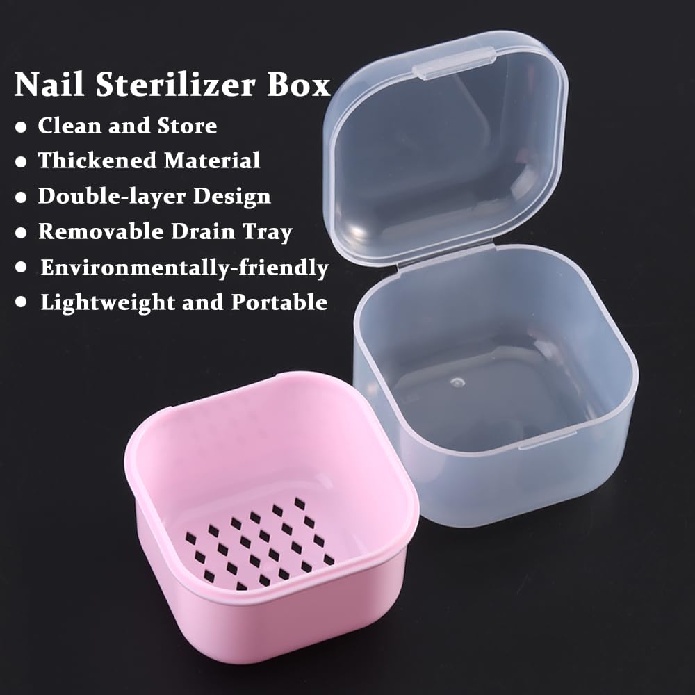 Portable UV Nail Tool Sterilizer Box - Disinfectant Container for Nail Art Accessories & Drill Bits - Manicure Equipment with Strainer & Soaking Tray | Perfect for Salon, Home Use & Travel Nail Care