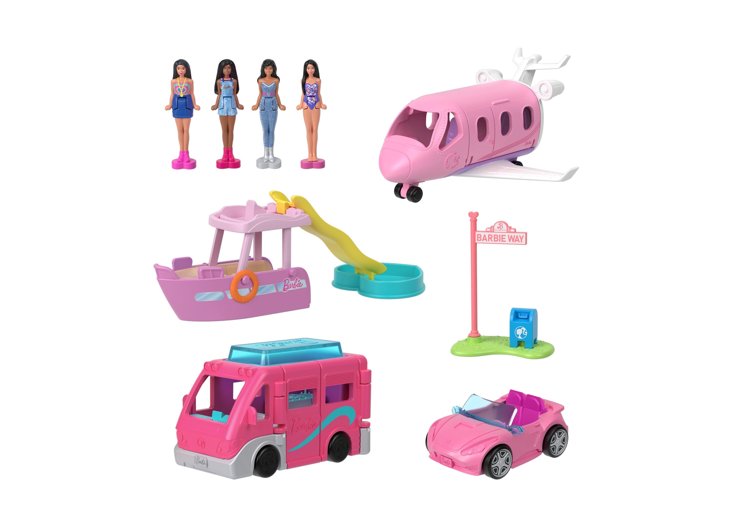 Barbie Mini BarbieLand 4-Pack Doll Vehicle Set with Car, Scooter & More - Perfect for Kids' Pretend Play & Collectible Display