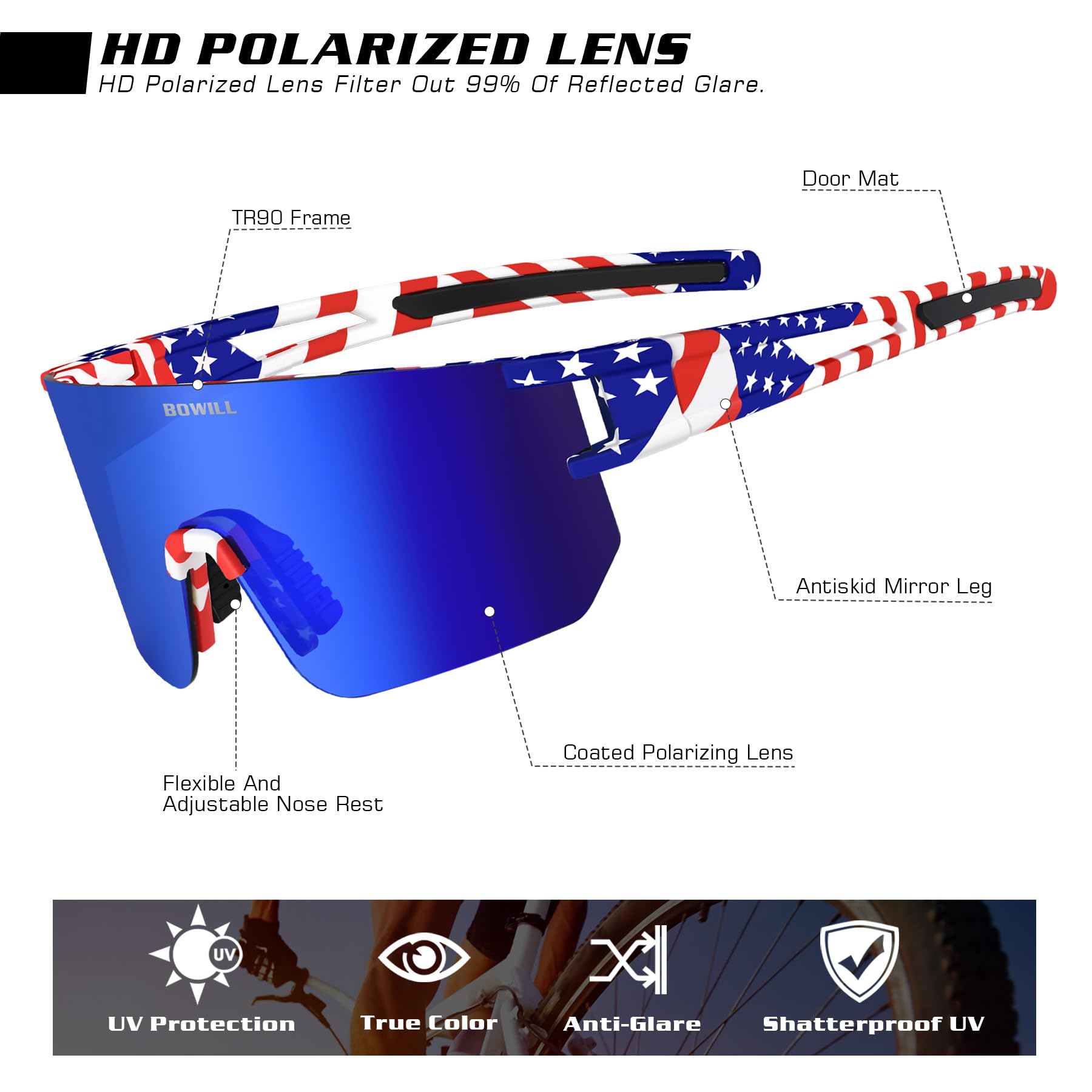 BOWILL Youth Polarized Sunglasses for Boys & Girls - UV 400 Protection, Lightweight Sports Shades for Cycling, Baseball, Softball - Perfect for Outdoor Activities & Summer Adventures