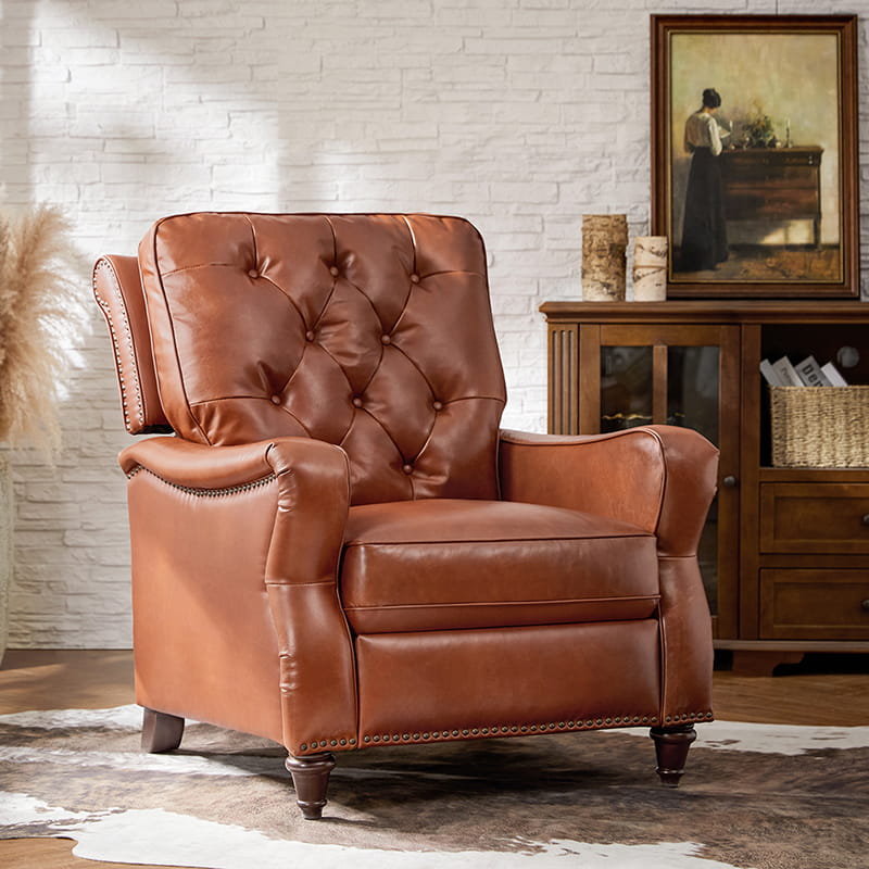 Myria Genuine Leather Nailhead Recliner Chair - Modern Living Room Furniture with Tufted Back and Padded Armrests | Perfect for Home Theater, Gaming, and Relaxation