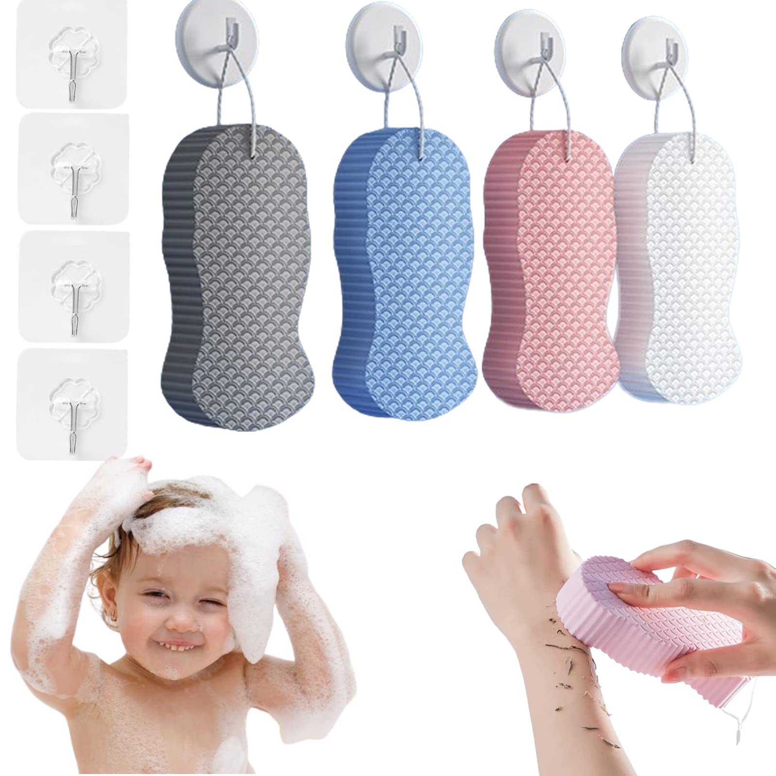 4PCS Fitmedify Exfoliating Bath Sponge - Super Soft 3D Skin Sponge for Dead Skin Removal, Gentle Body Scrubber for Smooth Skin - Perfect for Shower, Bath & Spa Relaxation