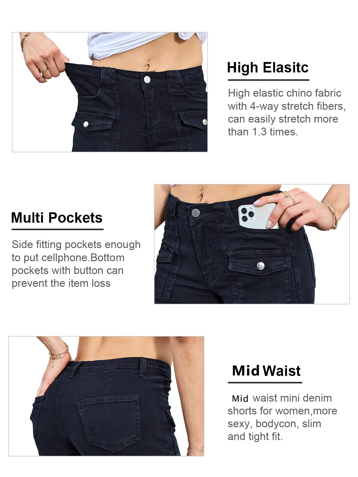 Women's Stretch Denim Shorts - Mid Rise Twill Jean Shorts with Pockets for Juniors | Comfortable & Stylish for Club Nights, Summer Outfits, and Casual Wear