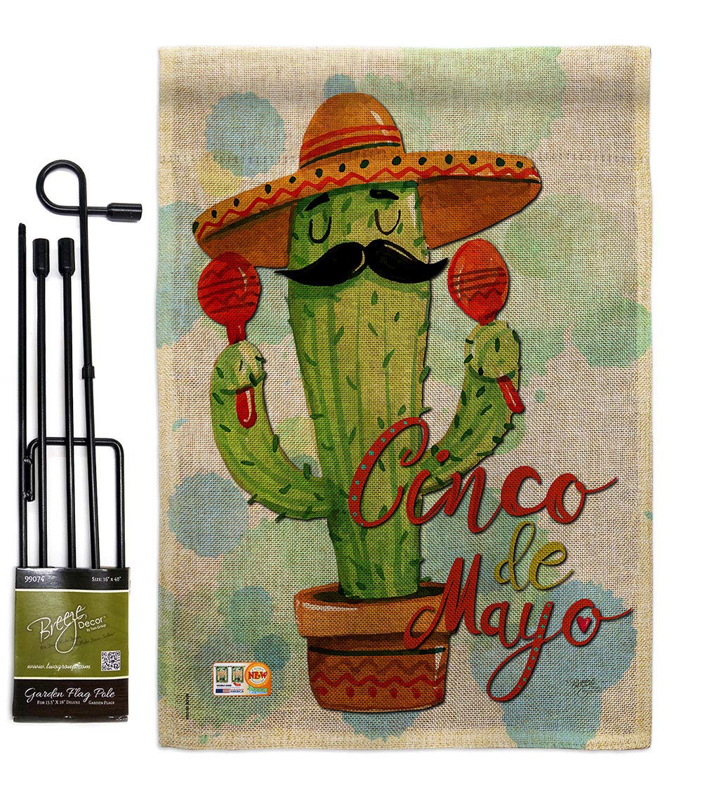 Mr Cactus Cinco de Mayo Garden Flag Set - Double-Sided Burlap Decor for Outdoor Parties