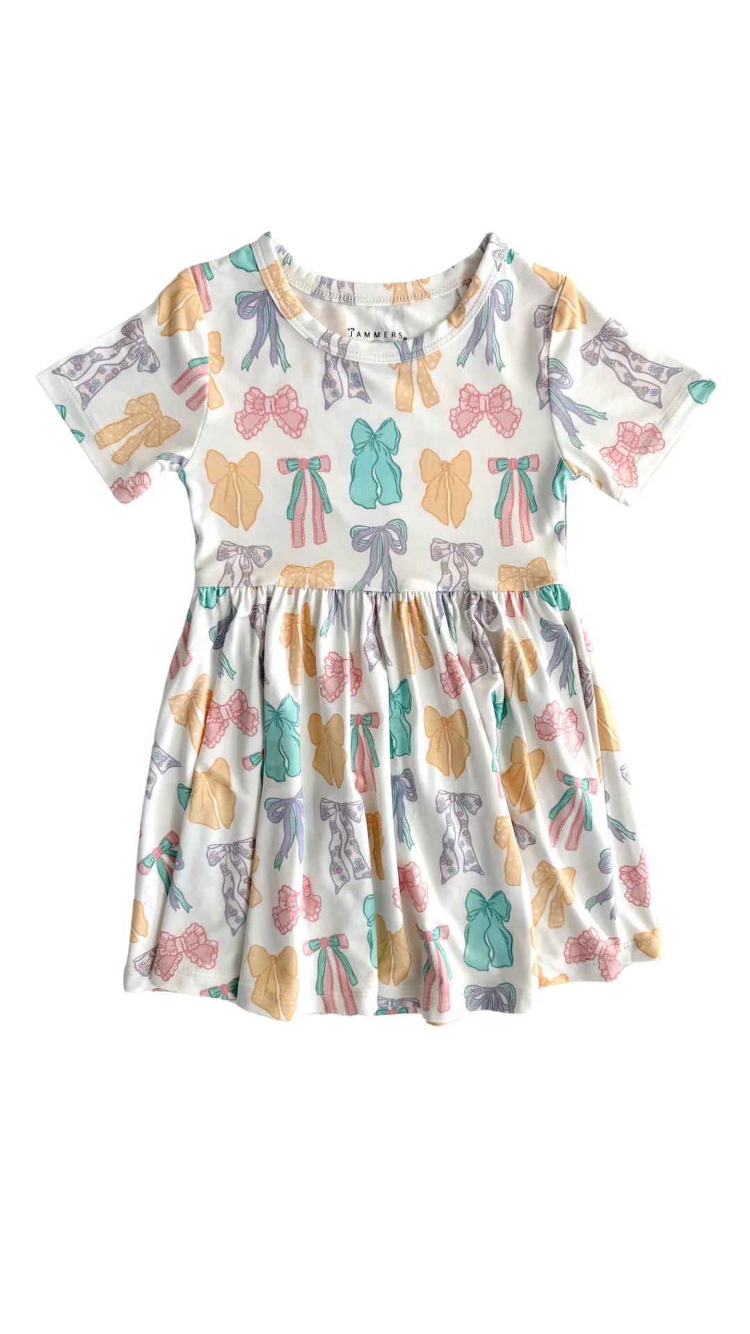 Pastel Bows Short Sleeve Twirl Dress for Girls - Floral Print Summer Party Outfit | Perfect for Birthday, Easter, Photoshoot & Special Occasions