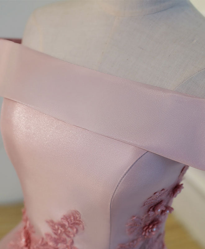 Elegant Pink A-Line Off-Shoulder Knee-Length Prom Dress with Lace Details - Perfect for Homecoming, Prom Night, and Formal Occasions
