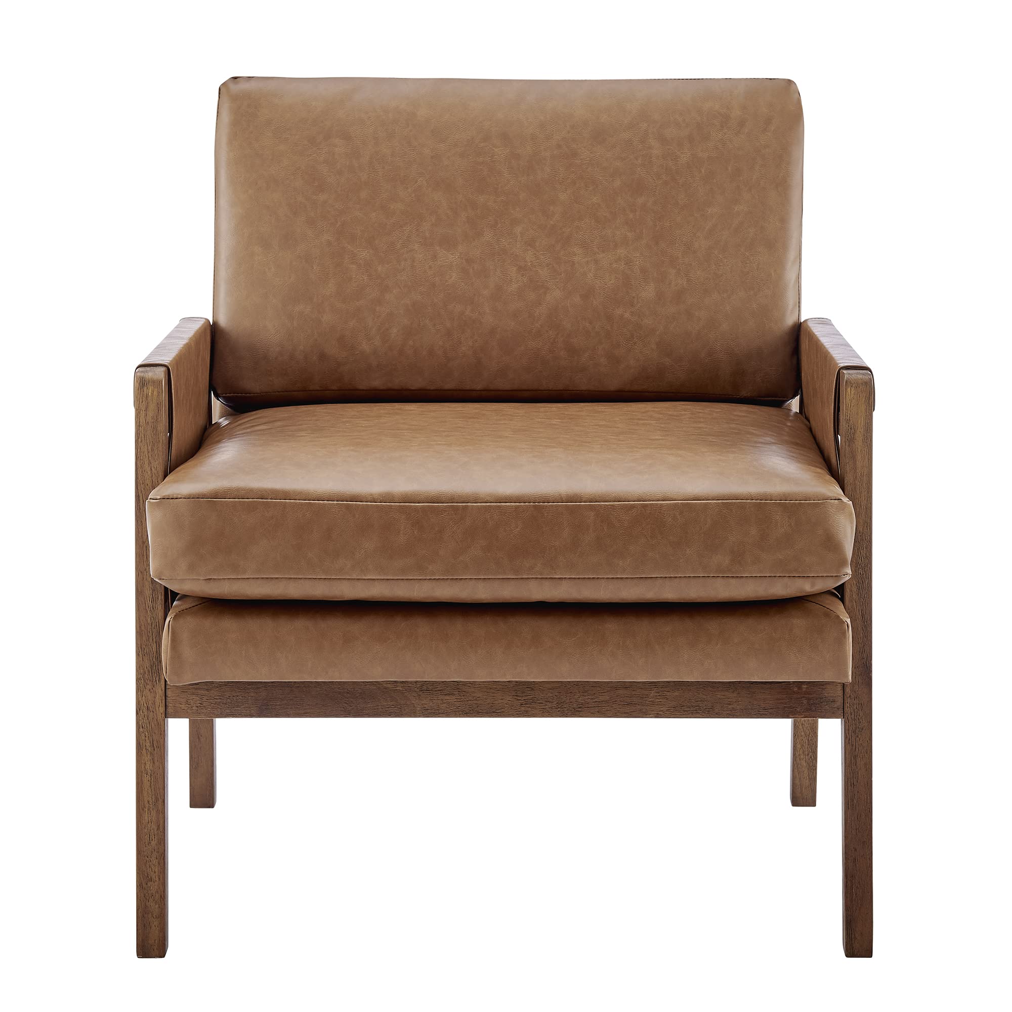 Vintage Cider Accent Chair with PU Arms - Mid Century Modern Yellow Lounge Chair for Living Room, Bedroom & Office - NPD Furniture and More