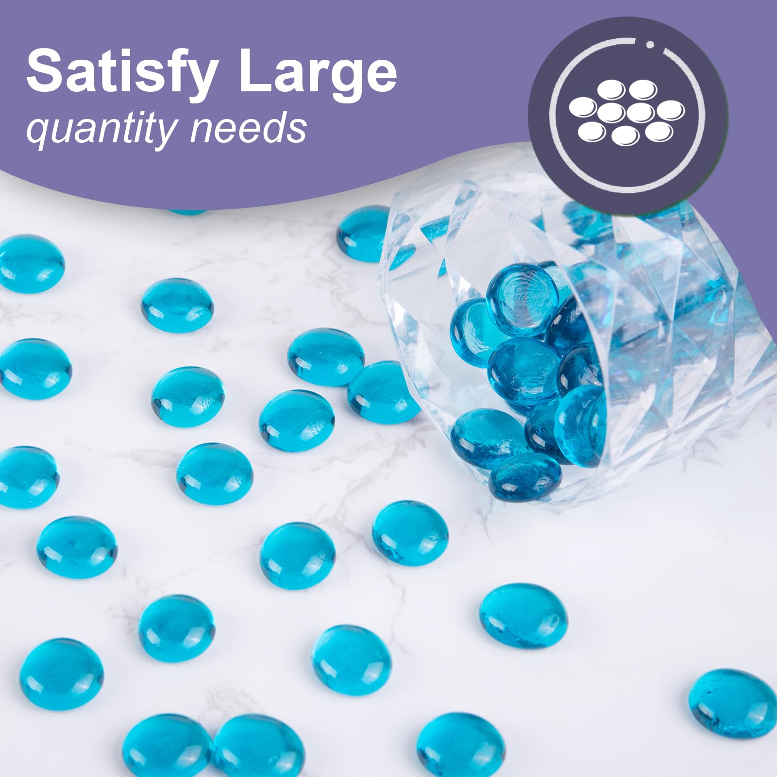 DomeStar 1LB Flat Glass Marbles - Light Blue Decorative Stones for Vases, Aquariums & Fish Tanks | Vase Fillers, DIY Crafts, Table Scatter Decor | Perfect for Home Decor, Wedding Centerpieces & Party Decorations