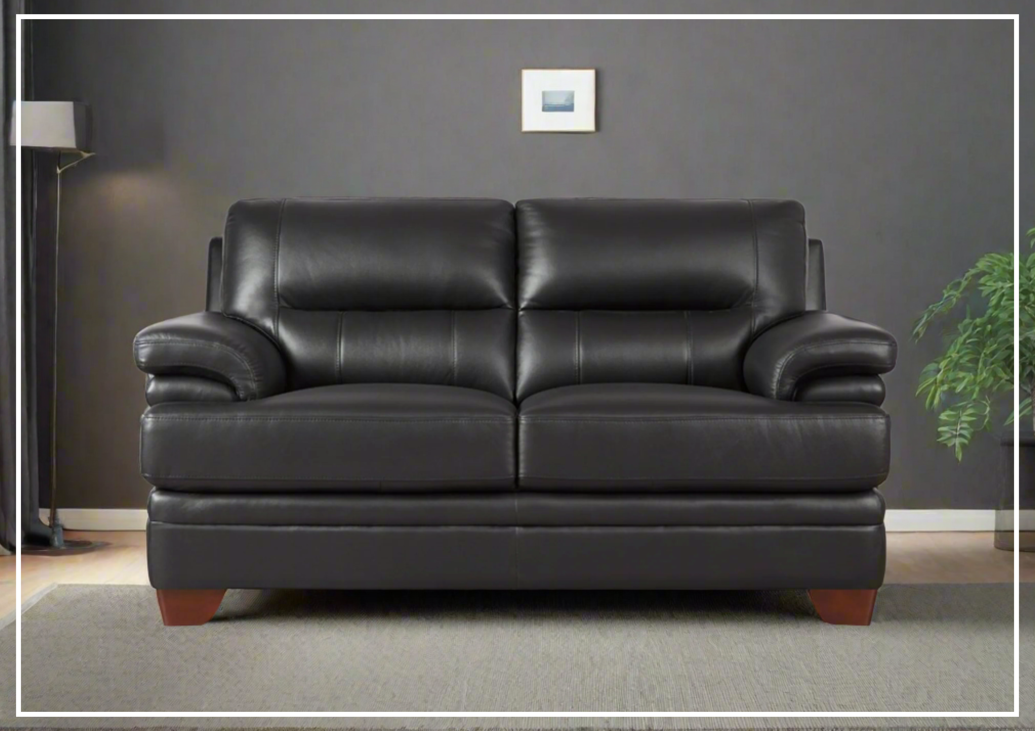 Premium Leather Loveseat Sofa with Cushion Arms - Hydeline Luxor Stationary Sofa for Living Room, Lounge & Office Comfort