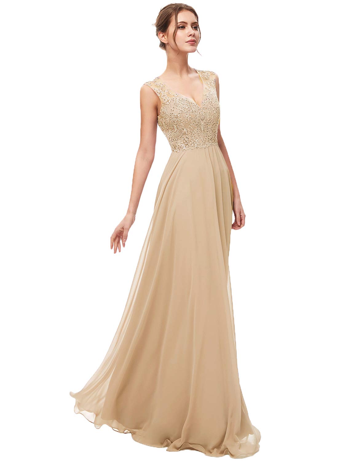 Sarahbridal Women's Elegant Chiffon Long Prom Dress with Beaded Sequin Details - Cap Sleeve Bridesmaid Gown for Weddings, Parties & Formal Events