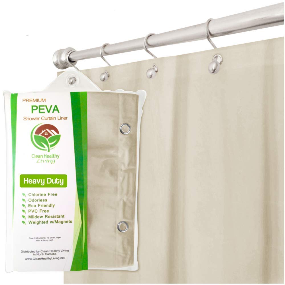 Premium Heavy Duty PEVA Tan Shower Curtain Liner with Strong Magnets & Suction Cups - 70x72 Inches Waterproof Bathroom Accessory for Bath Tub, Hotel, and Home Use
