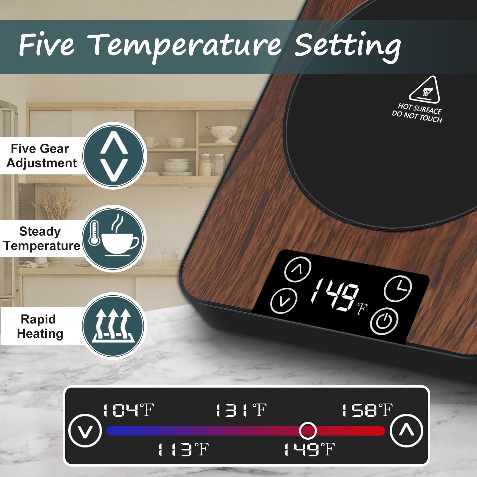 Smart Electric Coffee Mug Warmer with Timer & Auto Shut Off - Wax Candle Warmer Plate for Desk - Perfect for Office, Home & Gifts (Black)