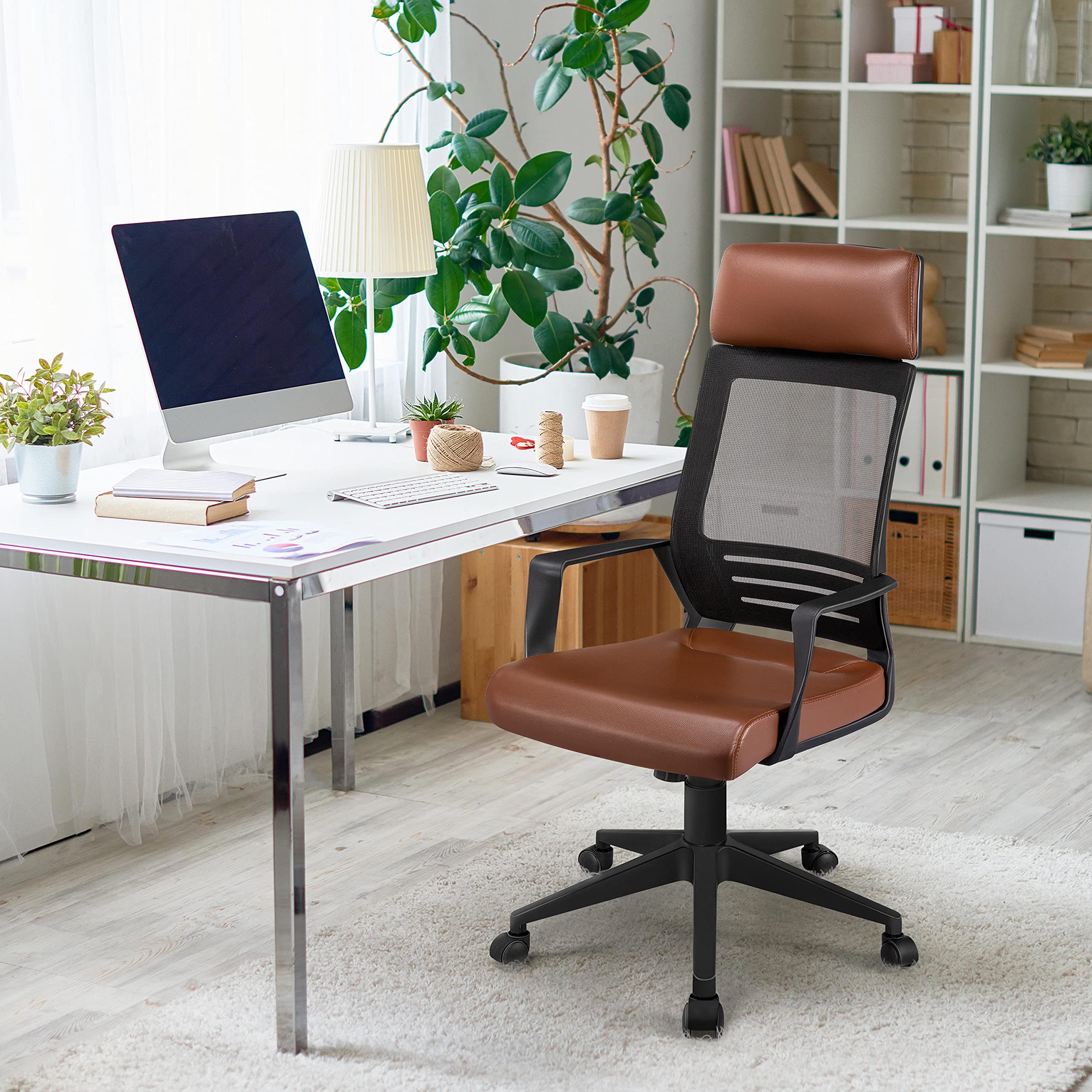 Yaheetech Ergonomic Mesh Office Chair with Lumbar Support & Headrest - High Back Executive Desk Chair with Wheels, Breathable Mesh Computer Task Chair for Women & Adults - Perfect for Home Office, Gaming & Workspaces (Brown)