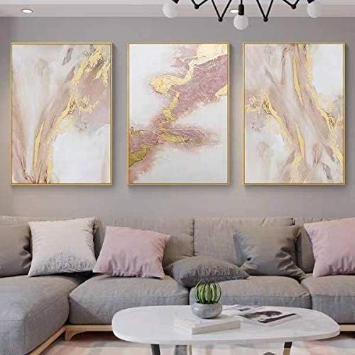 Large Pink Abstract Canvas Wall Art - Gold Framed Modern Oil Painting - 3 Piece Set for Living Room & Bedroom Decor - Ready to Hang 72x36 Inches - Perfect for Home, Office & Gallery Wall Displays