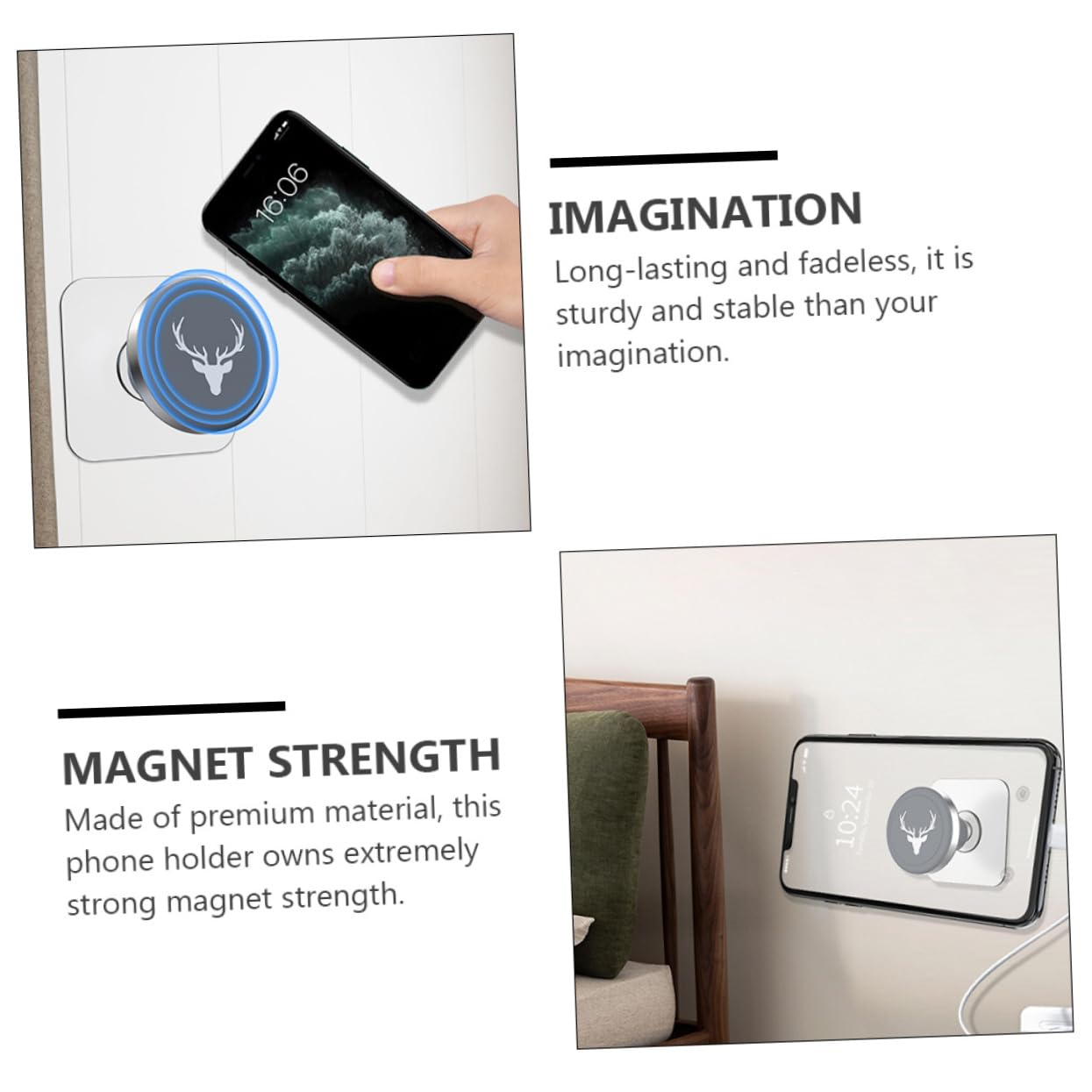 Universal Magnetic Phone Holder Stand - Adjustable Wall Mount Cell Phone Rack for Desk, Car & Home Use - Secure Phone Stand for Watching Videos & Video Calls