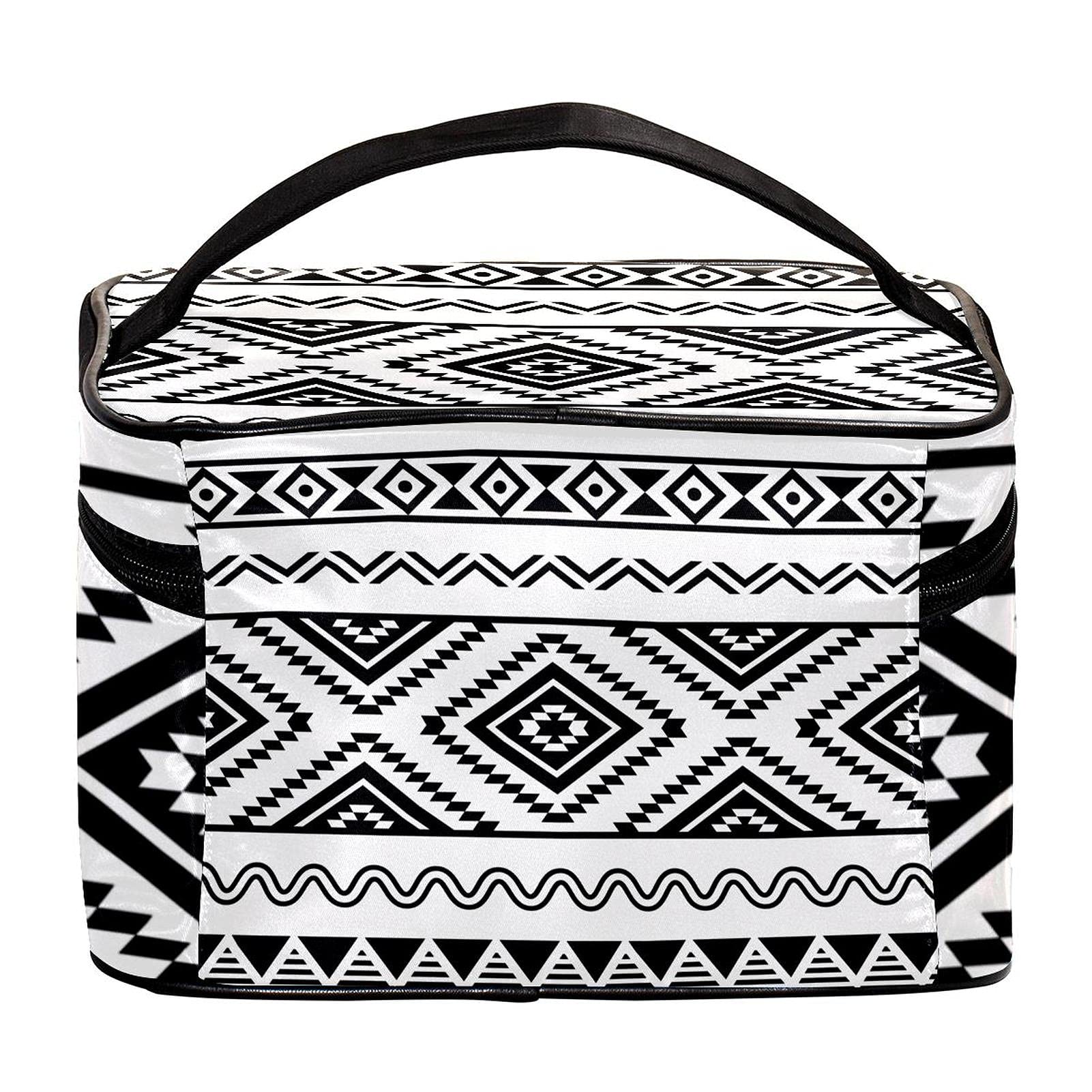 Aztec Geometric Pattern Large Travel Makeup Bag - Waterproof Cosmetic Organizer with Zipper for Women & Girls | Perfect for Vacation, Gym, and Daily Essentials Storage