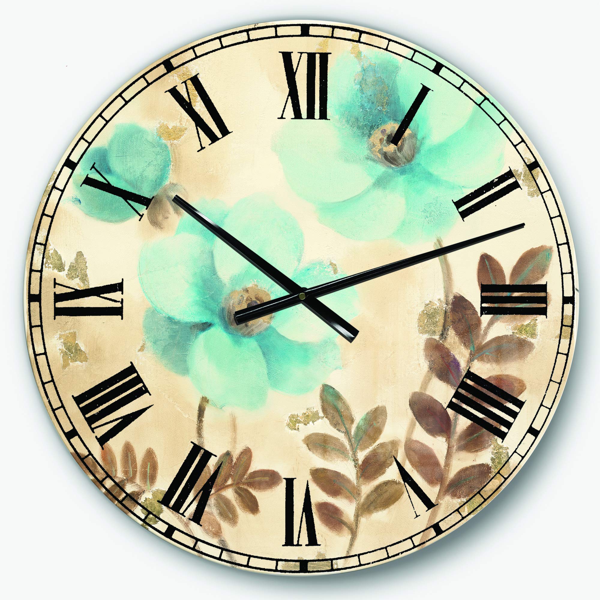 Designart Blue Poppies Cottage Flowers II Farmhouse Wall Clock - 12 Inch Round Metal Wall Art Decor for Living Room, Bedroom, Office | Rustic Home Decor, Unique Gift Idea for Housewarming & Wedding