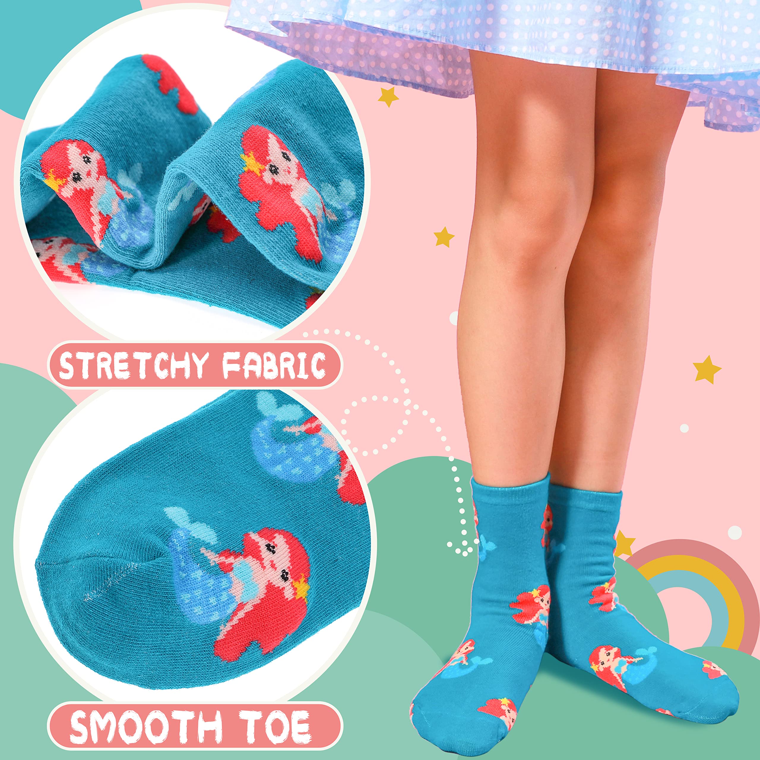 Soft Cotton Kids Girls Socks - 6 Pairs Cute Animal Pattern Novelty Socks for School, Play & Everyday Wear