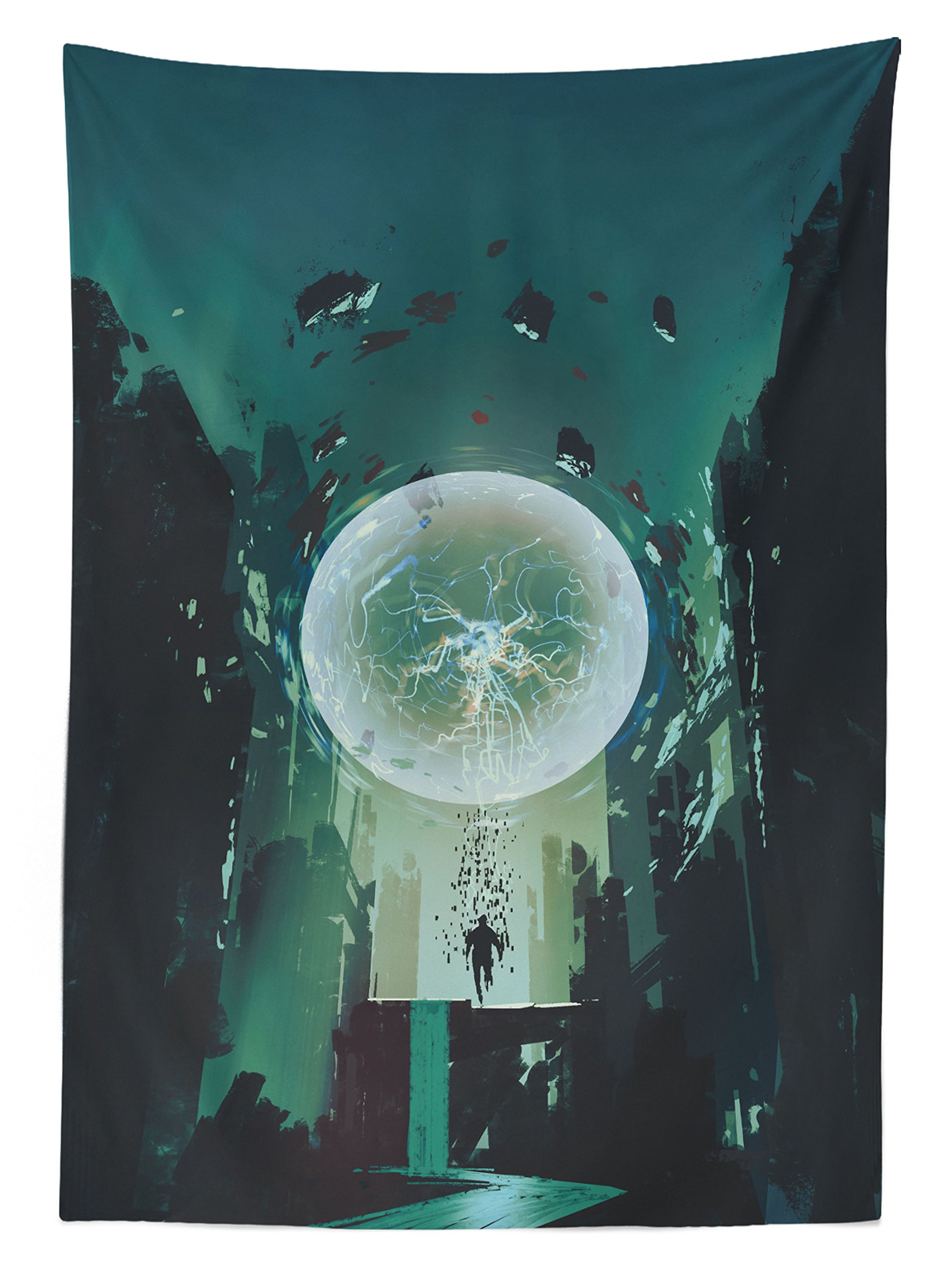 Ambesonne Fantasy Outdoor Tablecloth - Dark Magic Comics Artwork, Washable Picnic Table Cover 58x120 Inches, Teal & Black | Perfect for Garden Parties, BBQs, and Themed Events