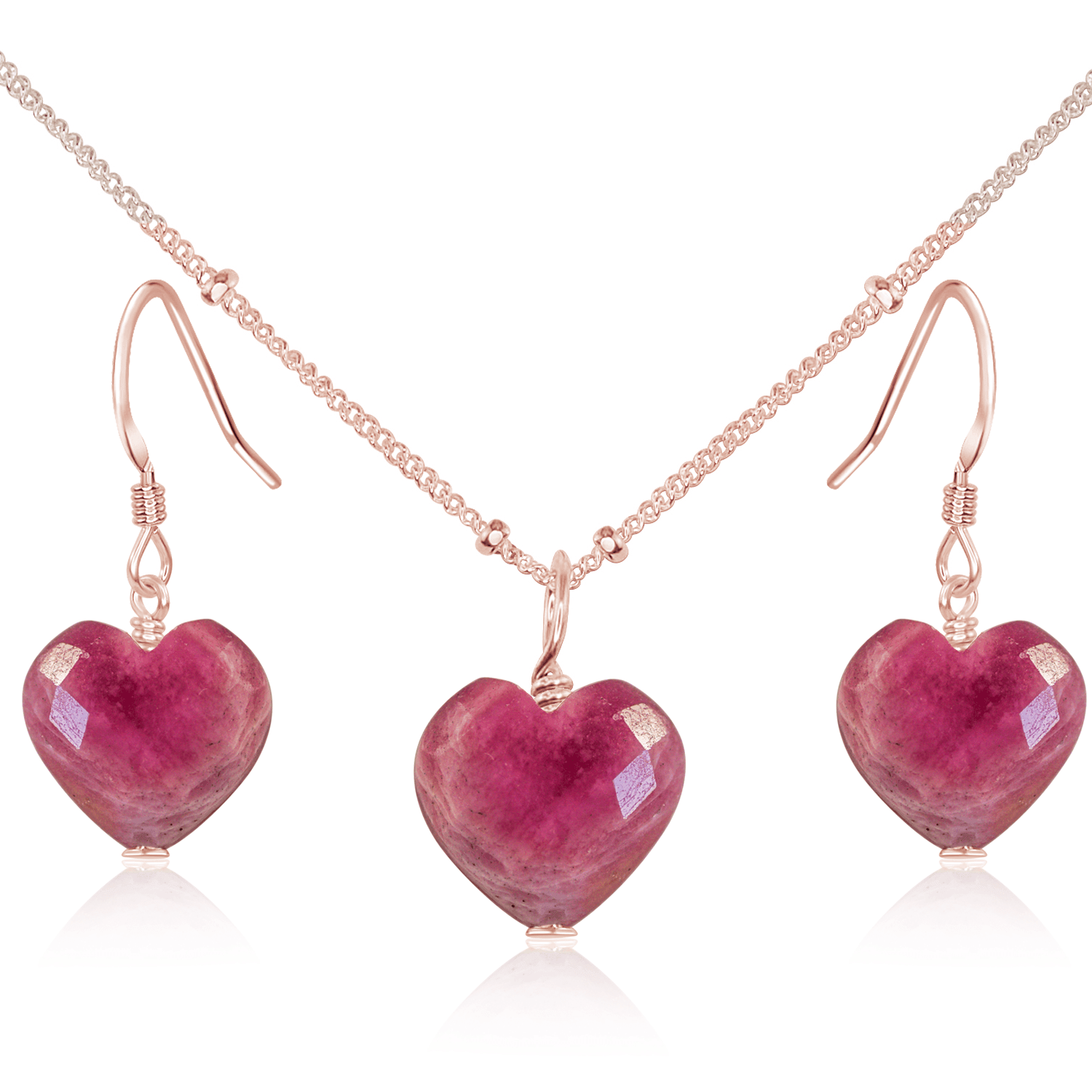 Ruby Crystal Heart Jewelry Set for Women - Elegant Necklace & Earrings Gift Set - Perfect for Valentine's Day, Anniversary & Romantic Occasions